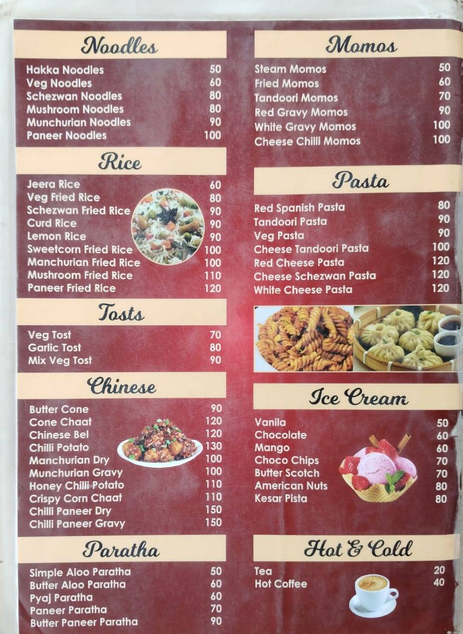 Jai Ambe burger centre menu