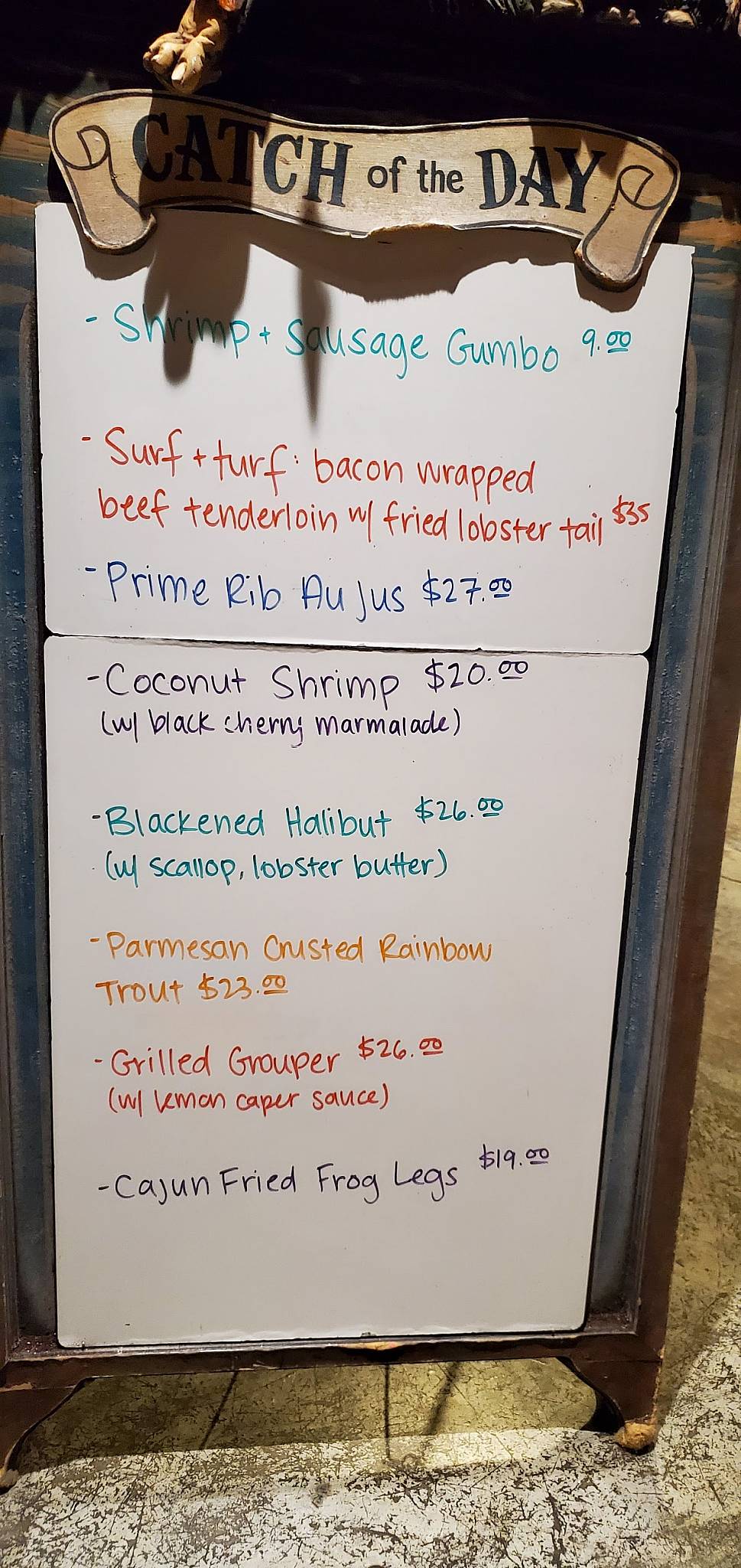 Menu at Last Catch restaurant, Jasper