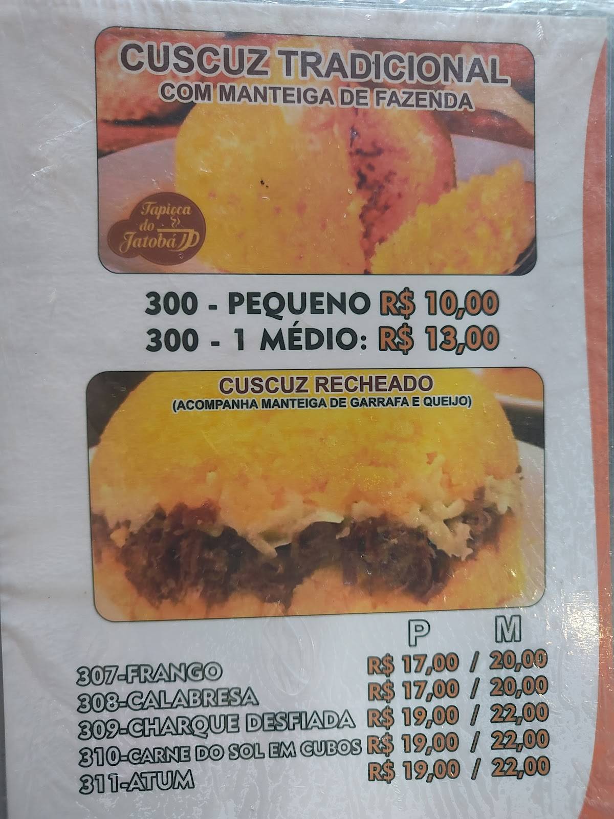 Tapioca do Jatobá cardápio