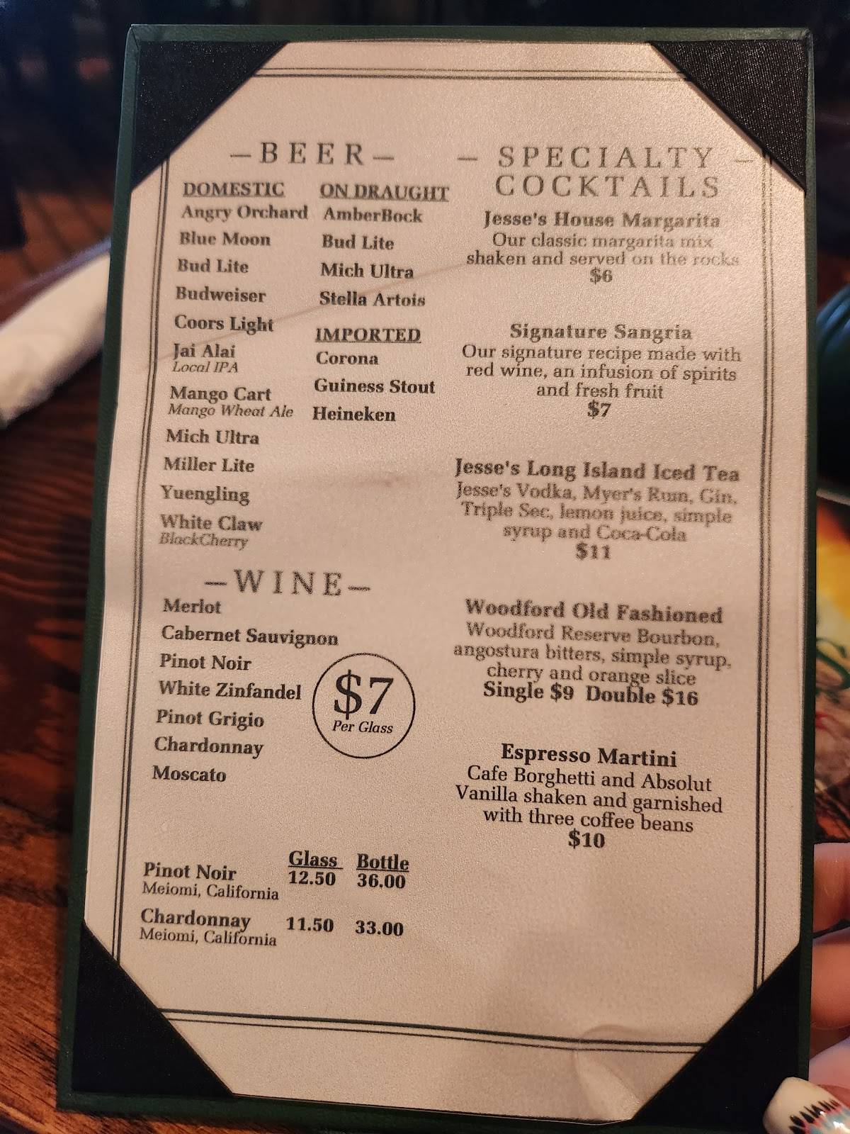 Menu at Jesse's Steak and Seafood steakhouse, Brandon