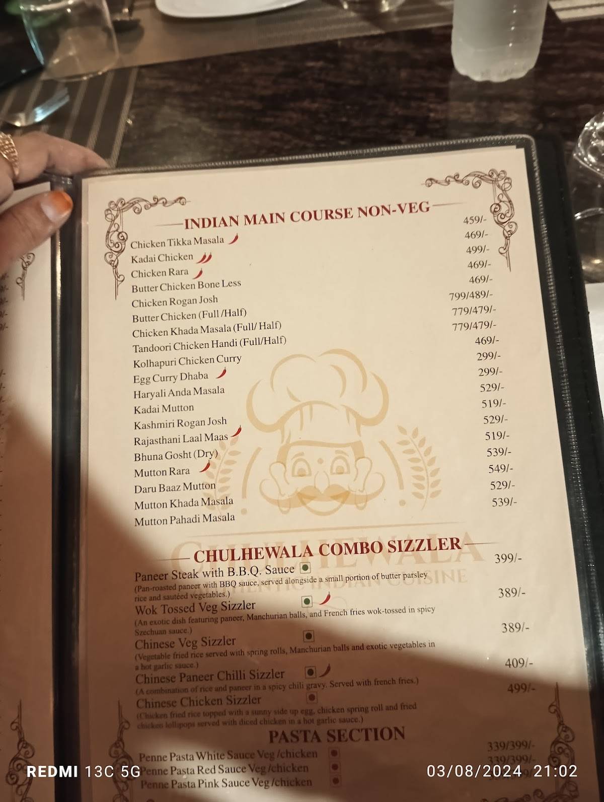 Chulhewala menu