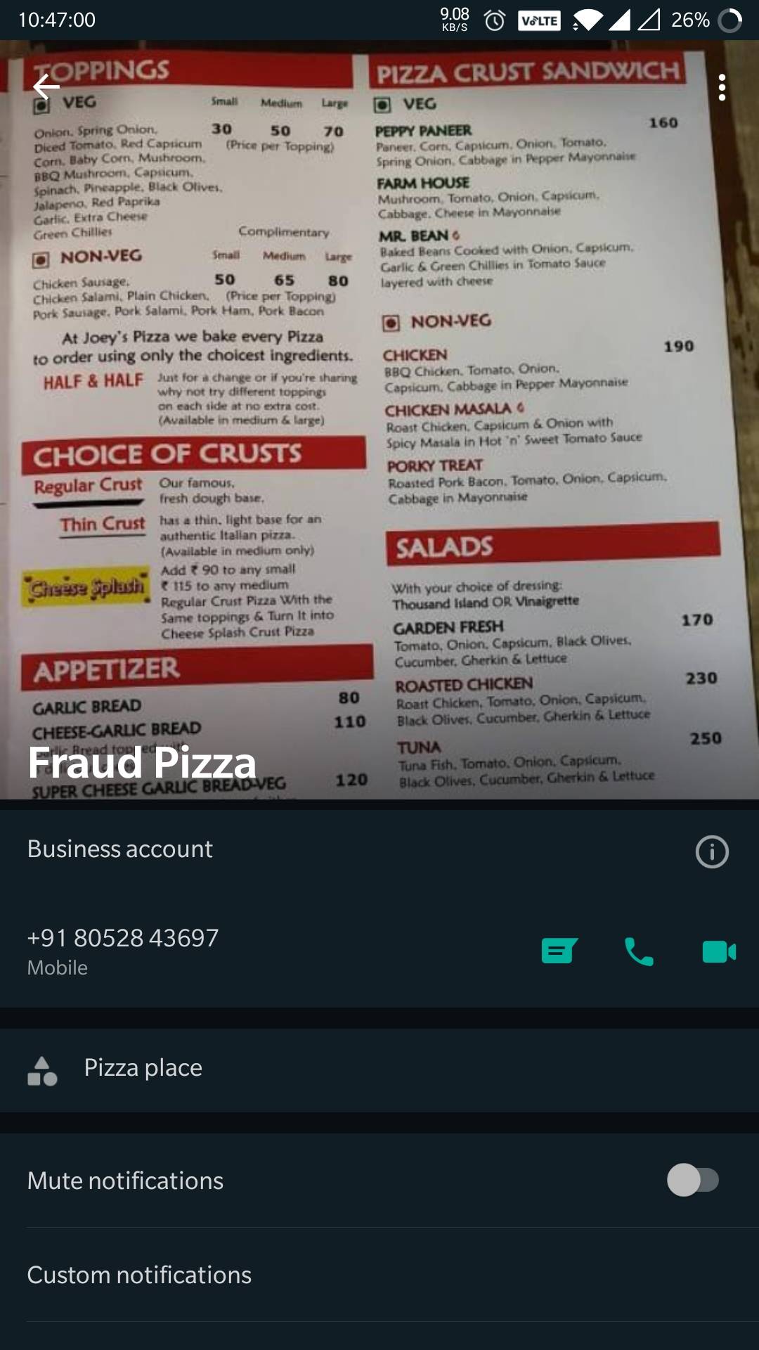 Menu at Joey's Pizza, Mumbai, Shop1