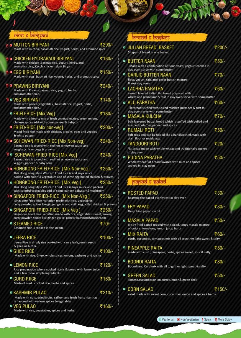 Julian Restaurant menu