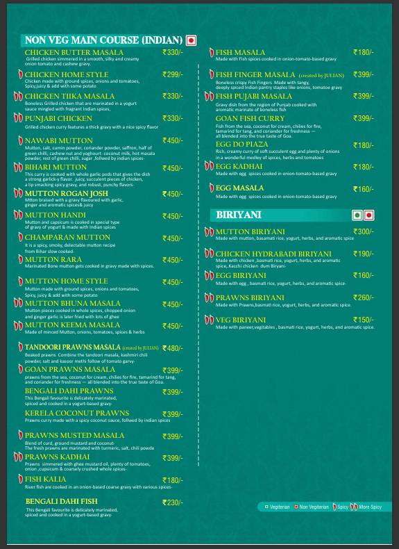 Julian Restaurant menu
