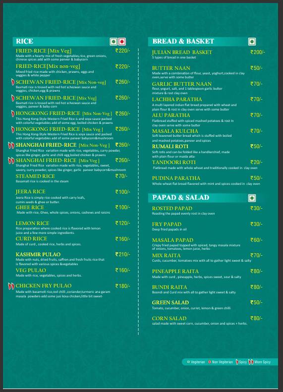 Julian Restaurant menu