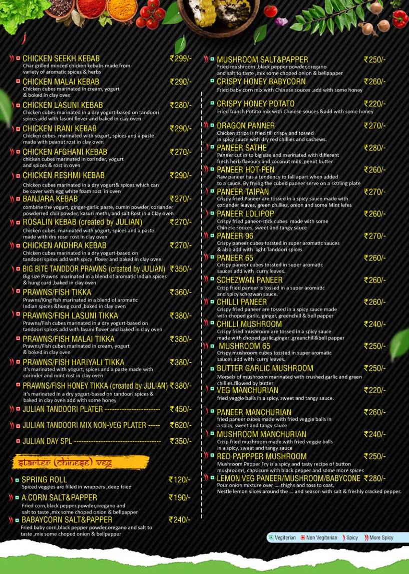 Julian Restaurant menu