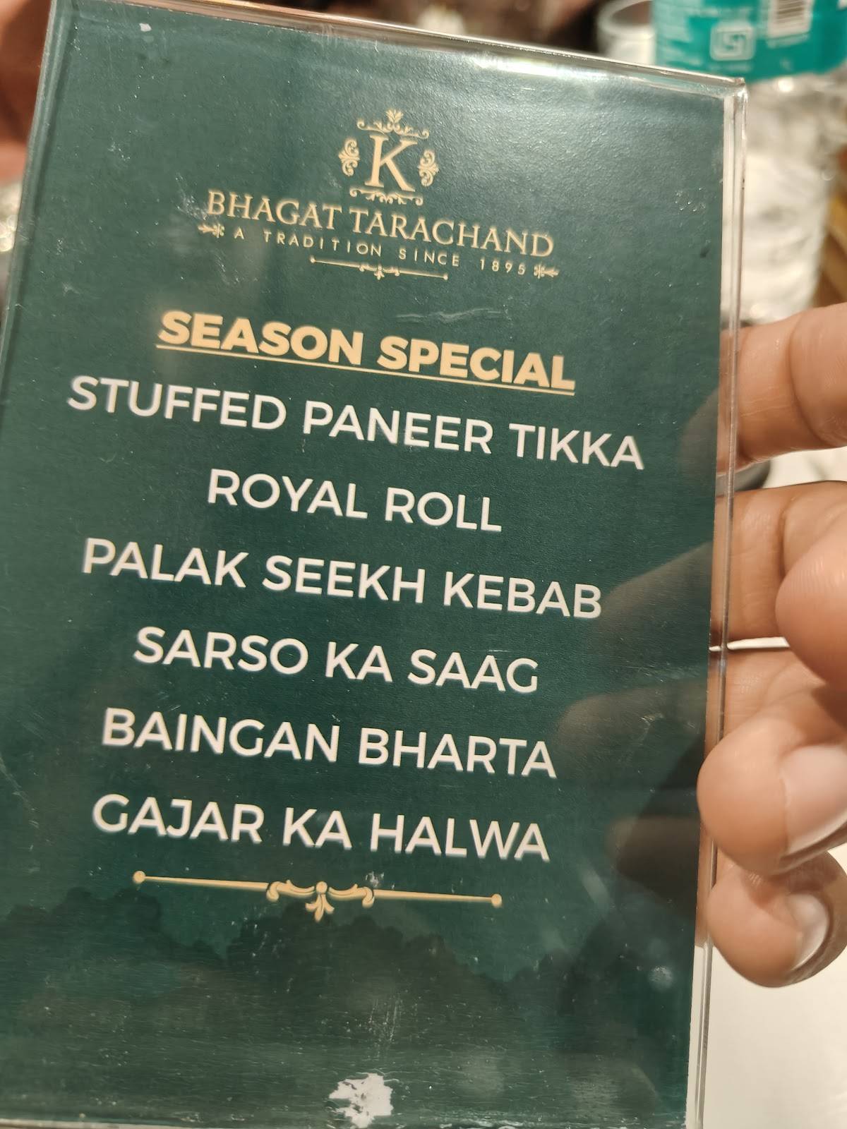K Bhagat Tarachand, Indore menu