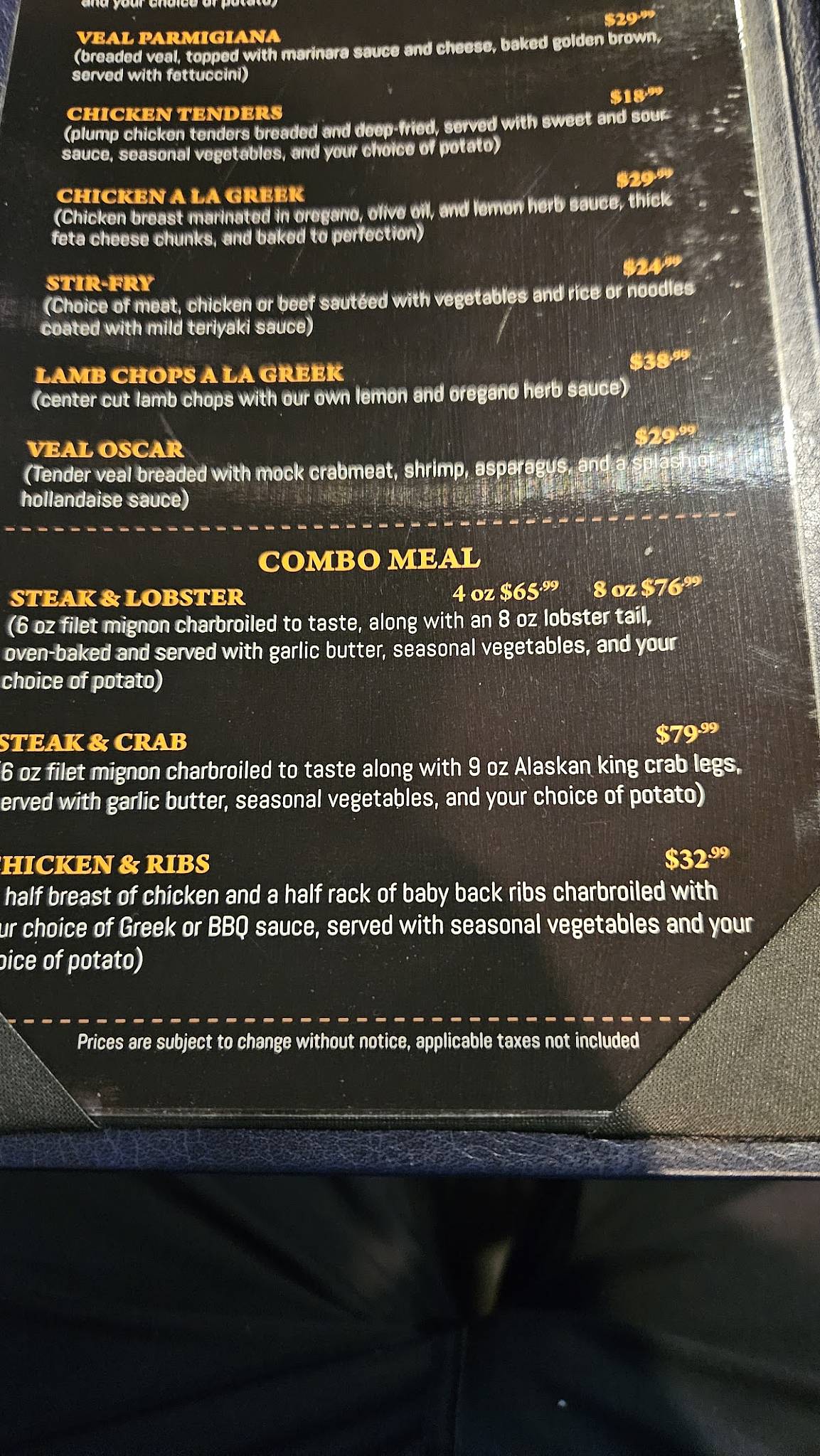 Menu de K MOTEL & STEAKHOUSE RESTAURANT