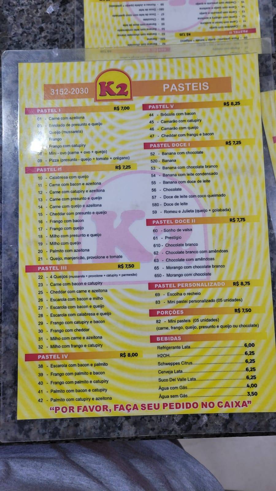 K2 Pastéis cardápio