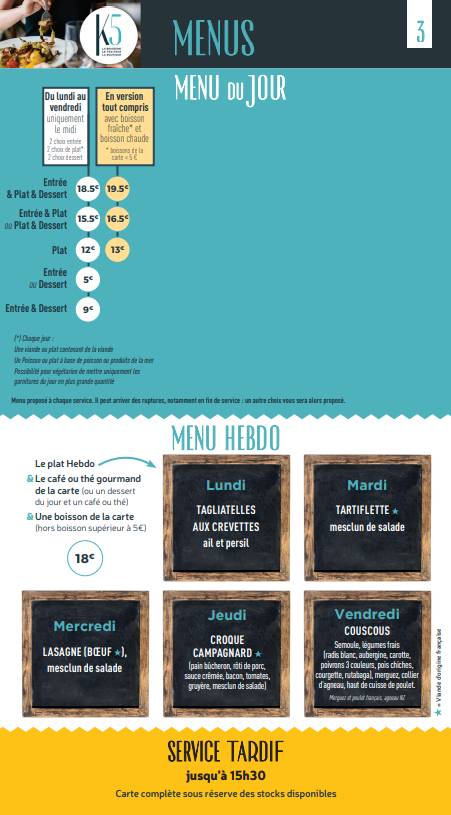 Menu de K5 Bar Brasserie