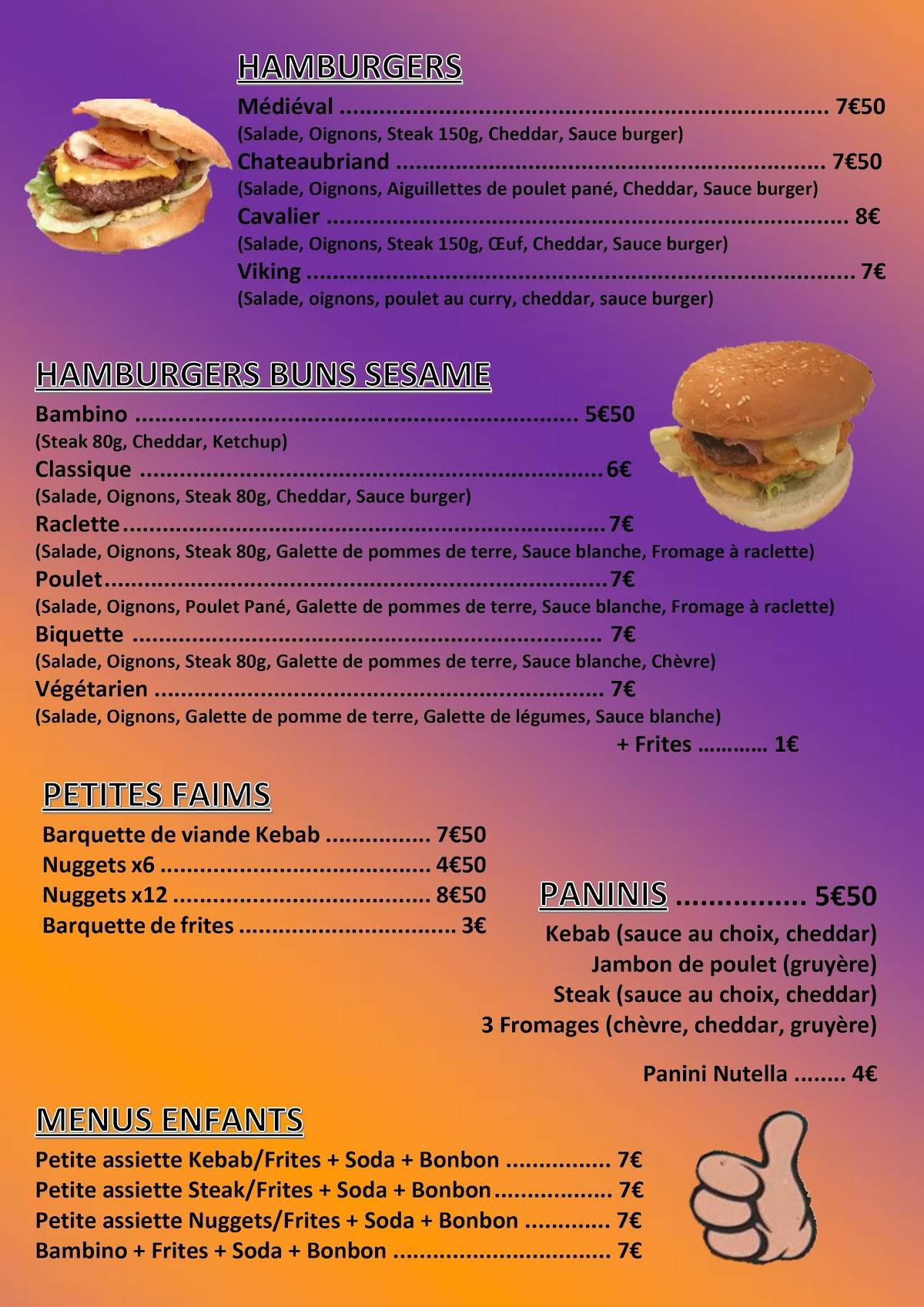 Menu de KEBAB Sur le Pouce Combourg