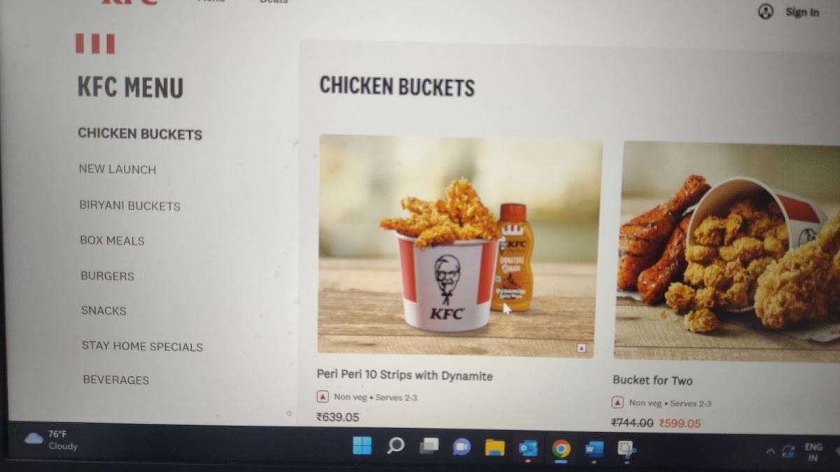 KFC menu