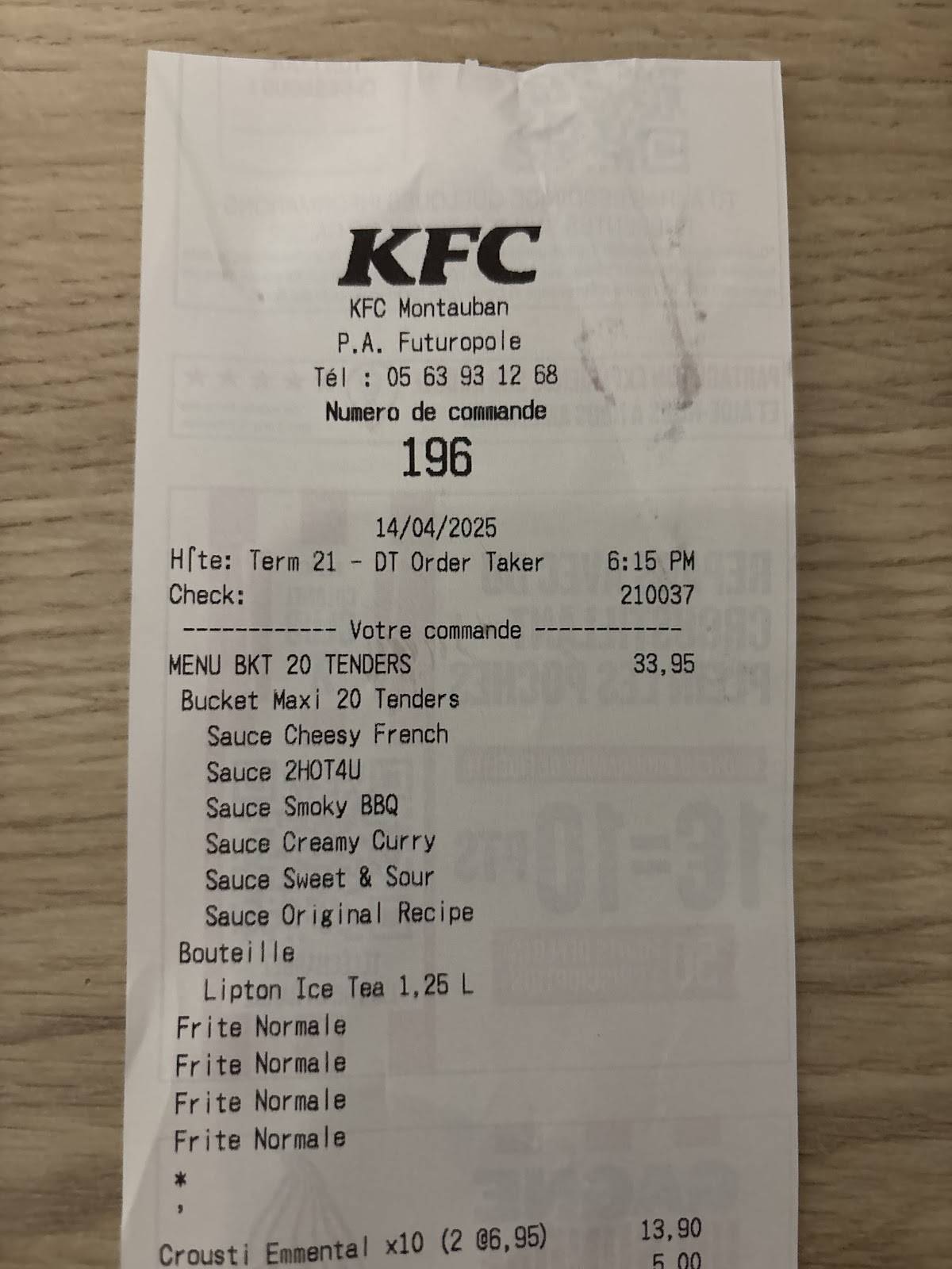 Menu de KFC Montauban