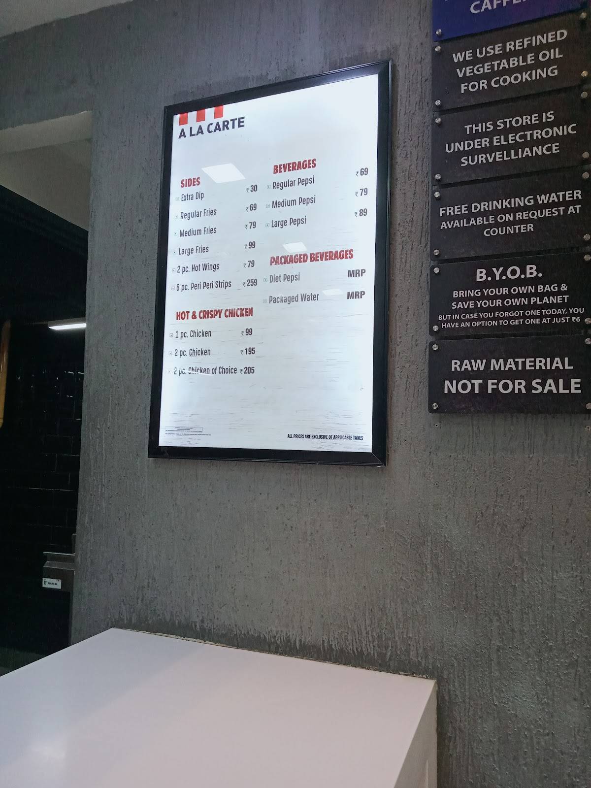 KFC menu