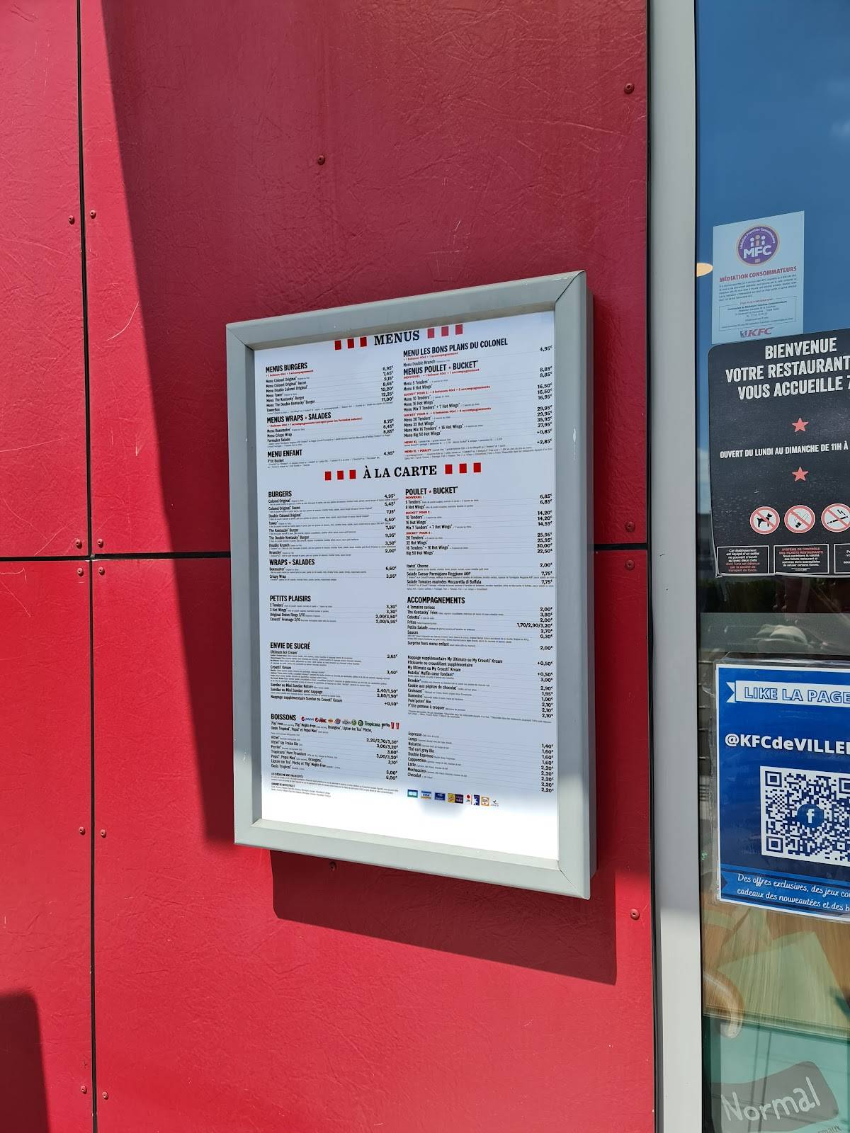 Menu de KFC Villepinte