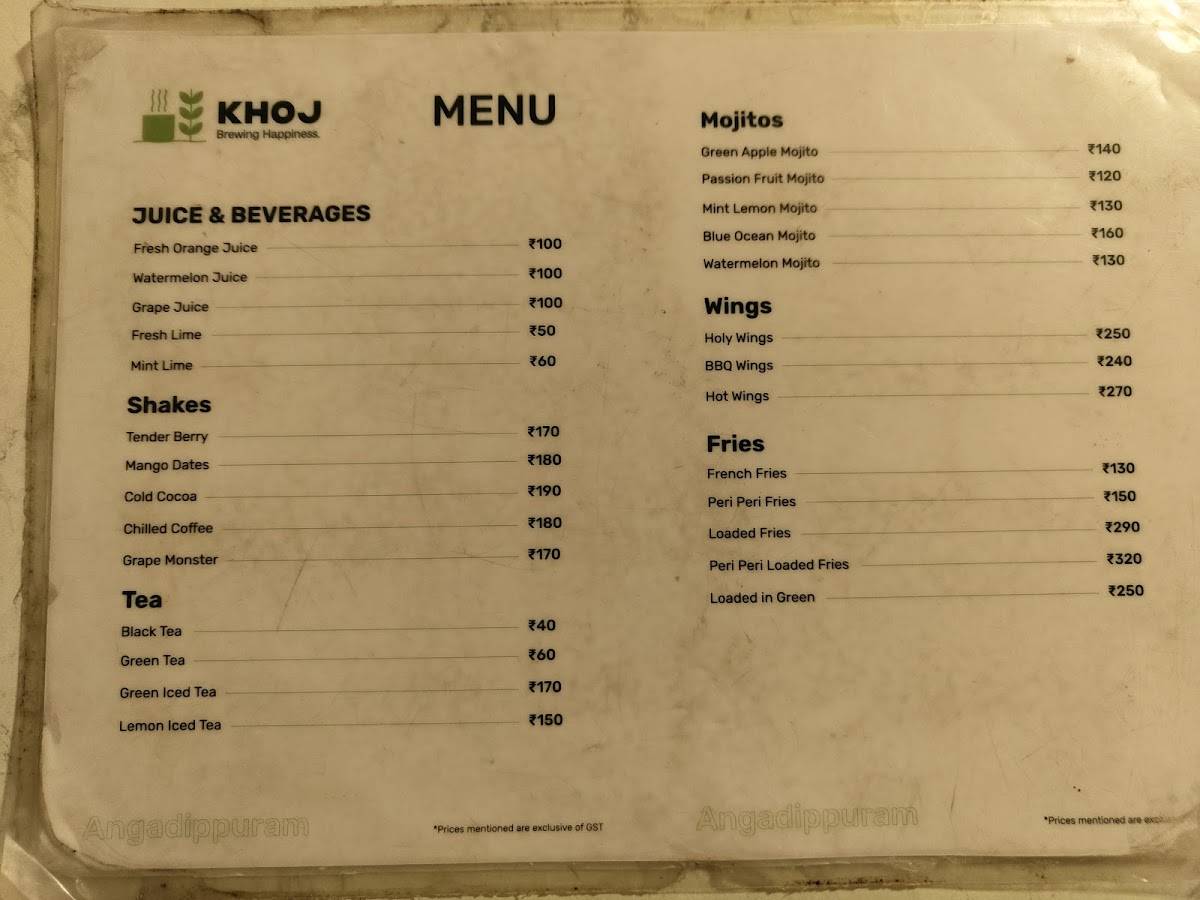 KHOJ Vintage, Perinthalmanna menu