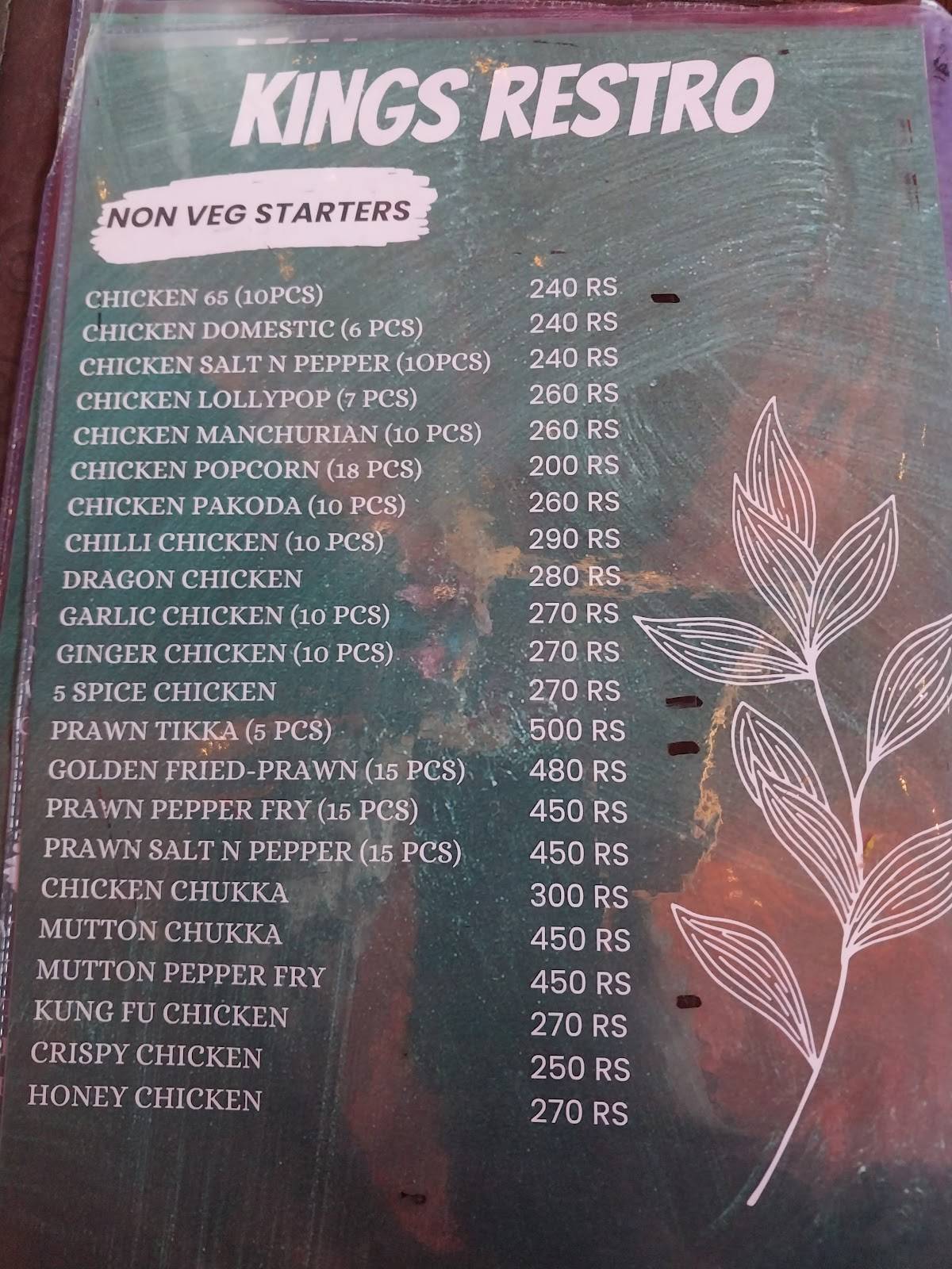 KING'S RESTRO menu