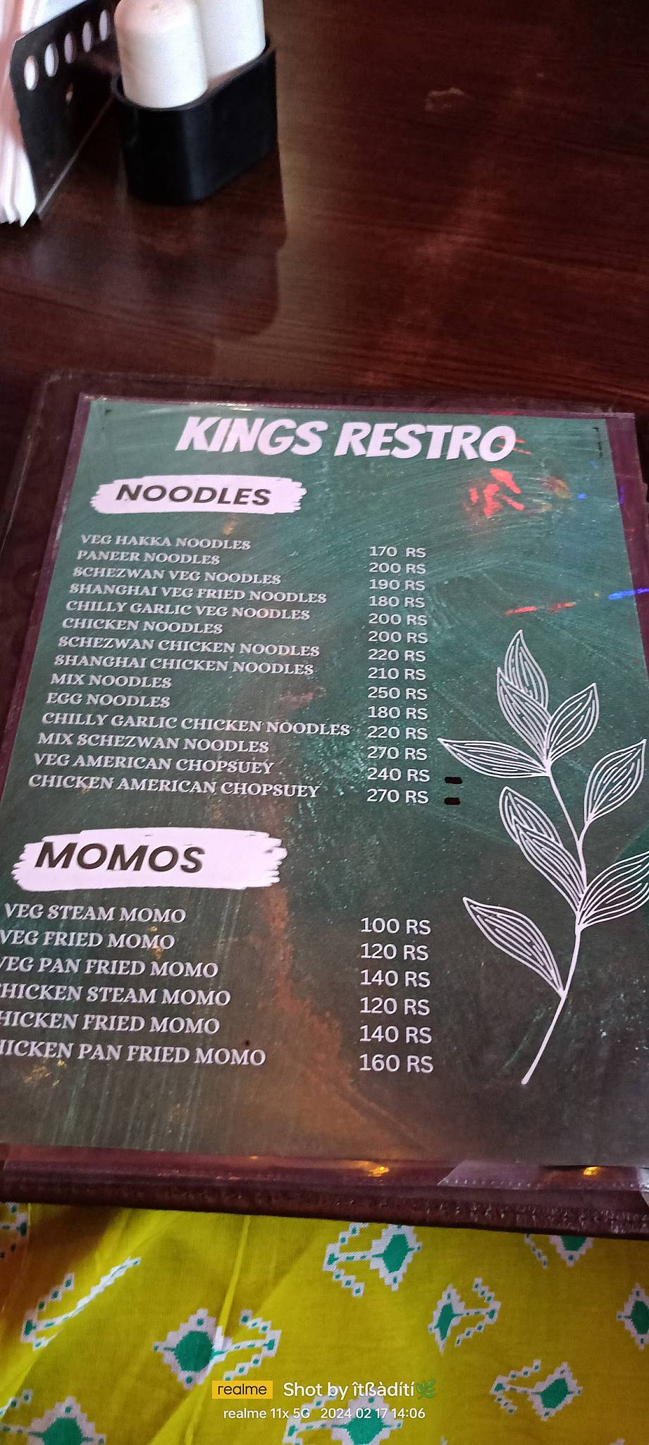 KING'S RESTRO menu