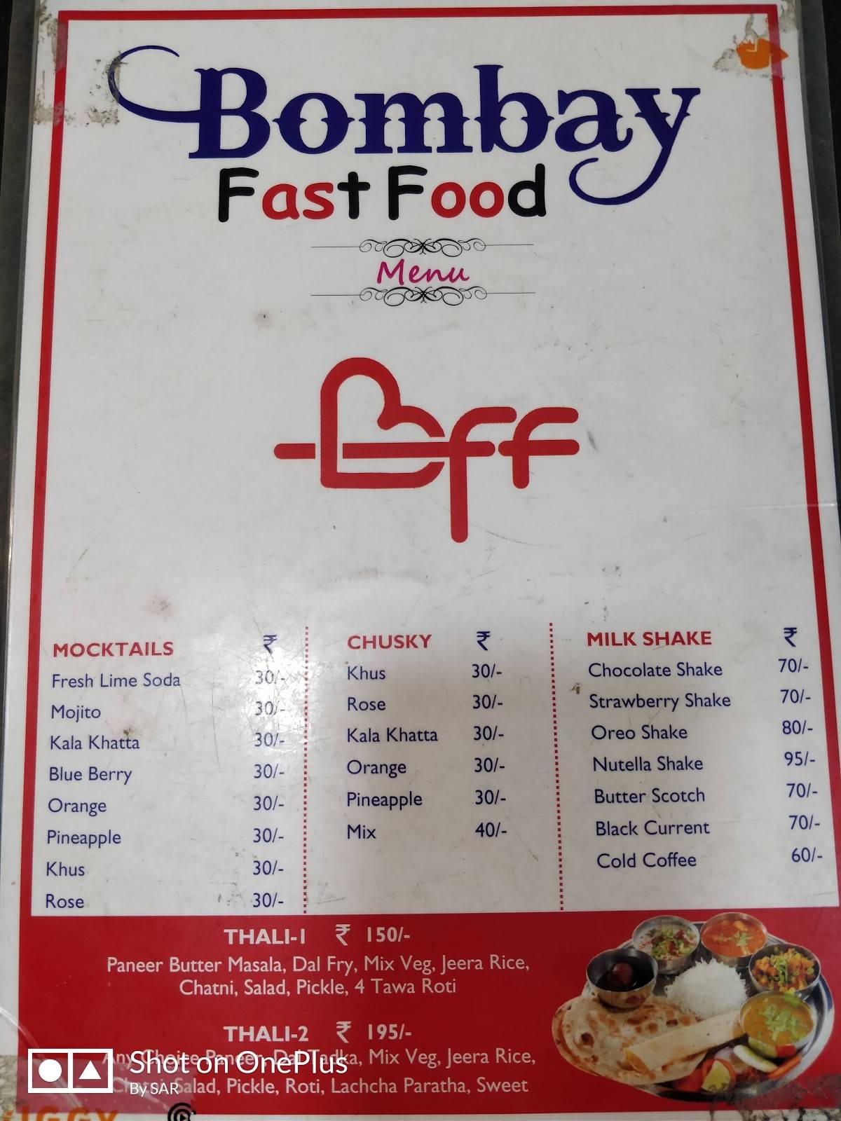 Bombay Fast Food menu