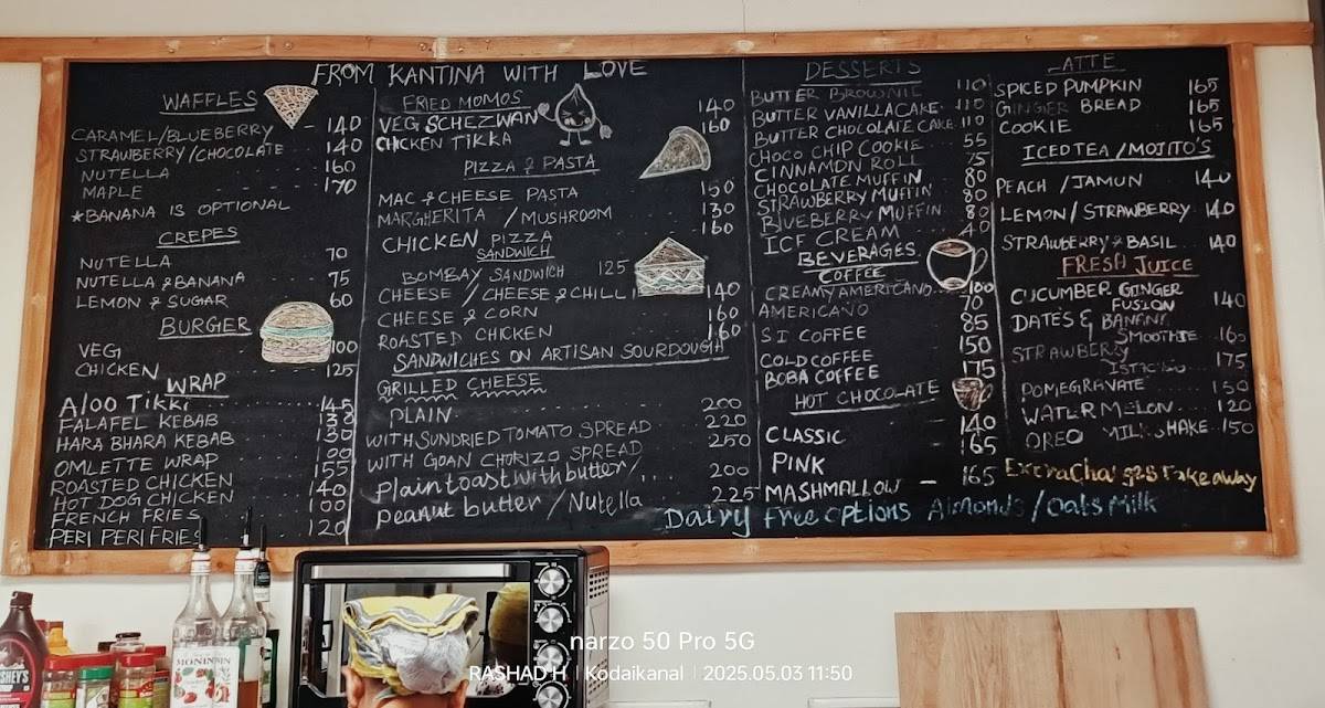 Kantina, Kodaikanal menu