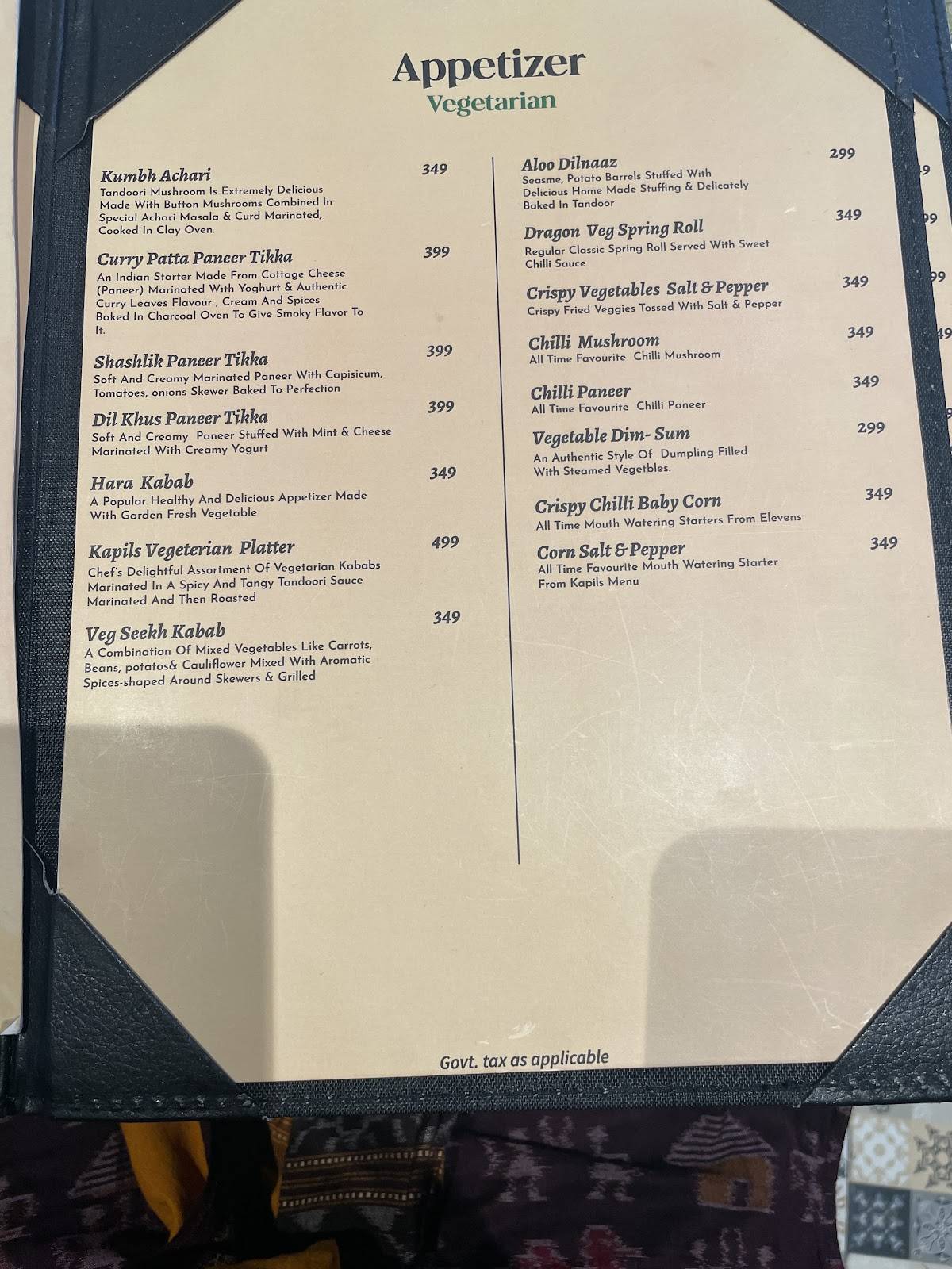 Kapil Dev's Elevens menu
