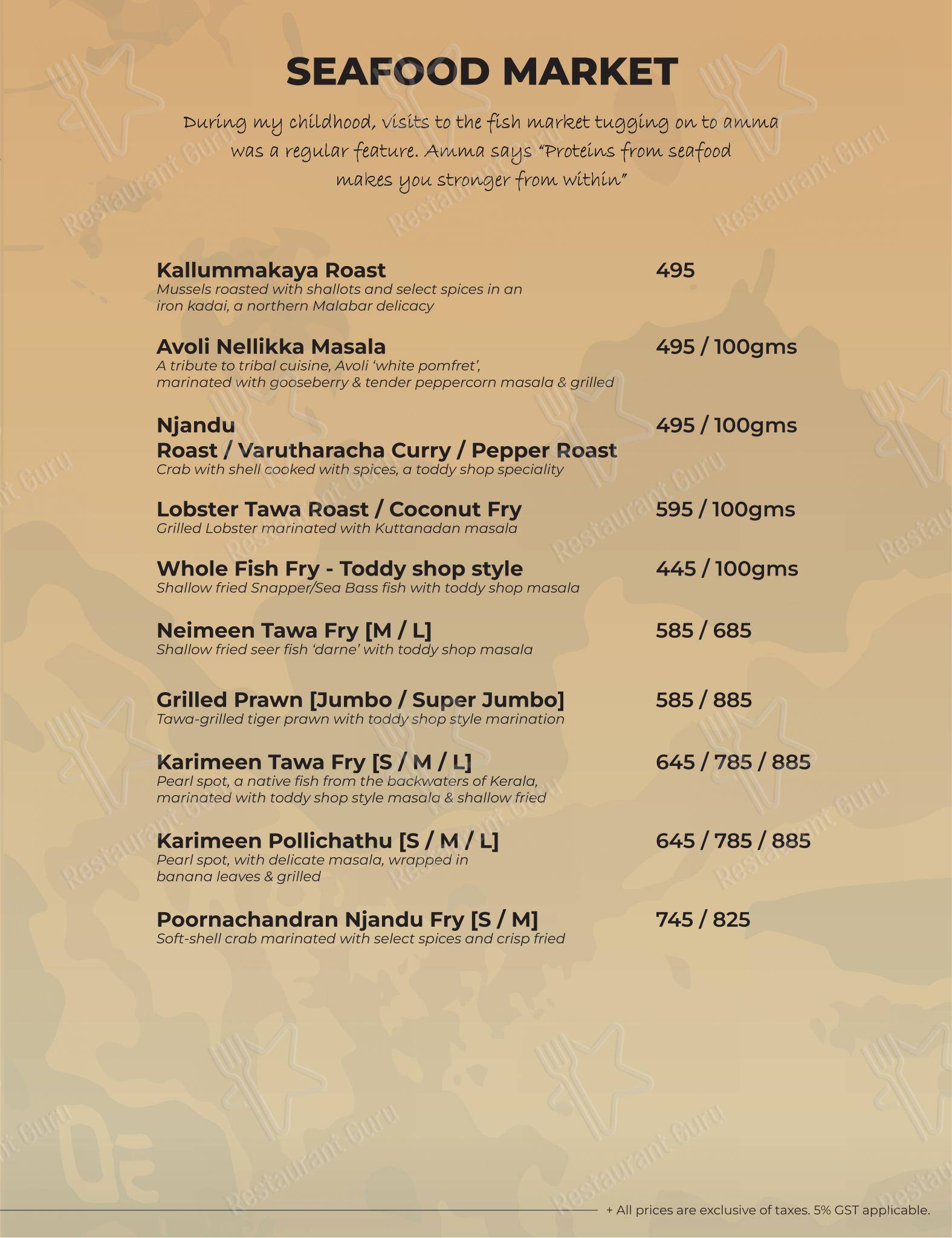 Menu bar for Kappa Chakka Kandhari in Bengaluru