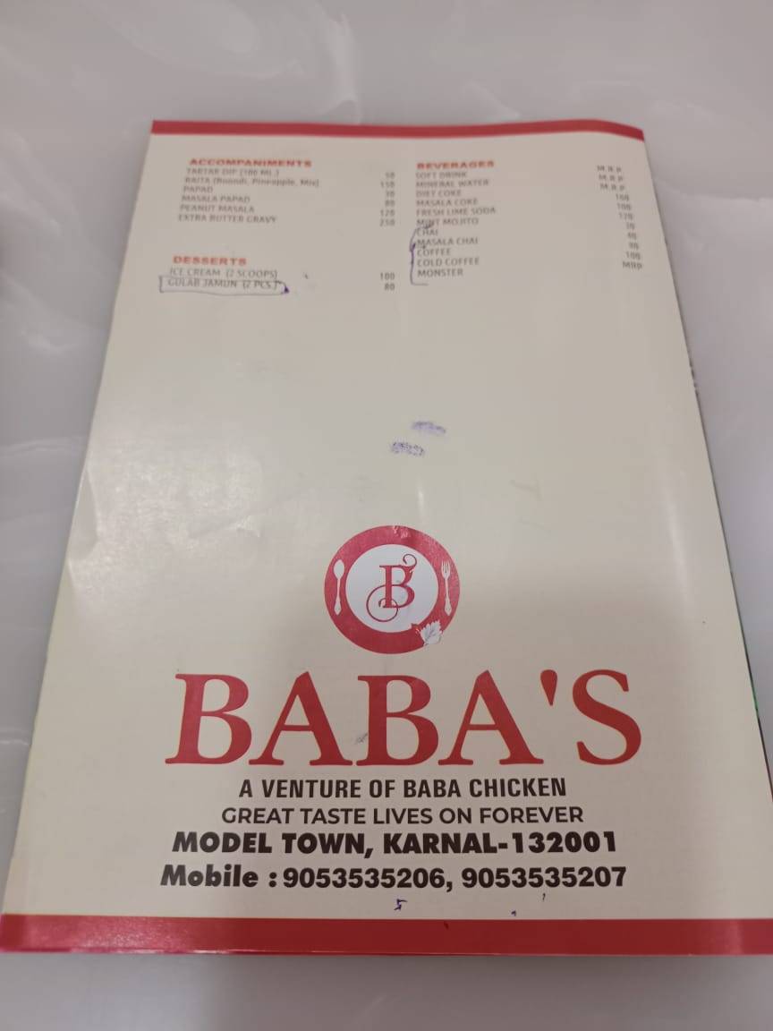 Baba's Veg & Non Veg Restaurant menu