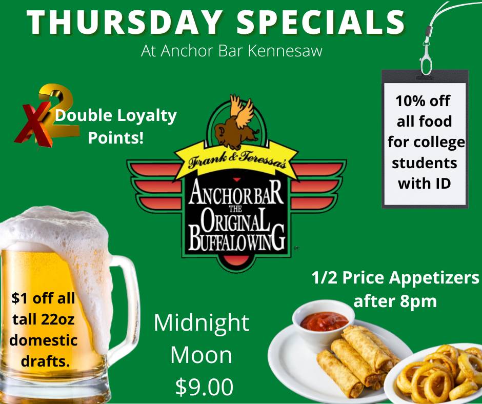 Menu at Anchor Bar Restaurant & Sports Bar, Kennesaw