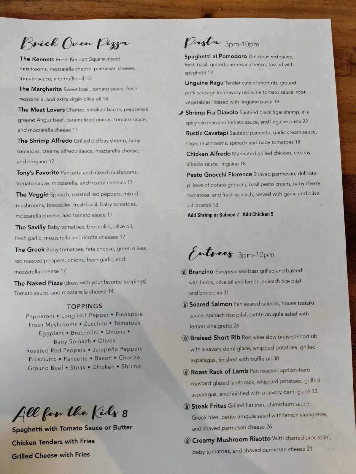 Menu at The Naked Olive restaurant, Kennett Square