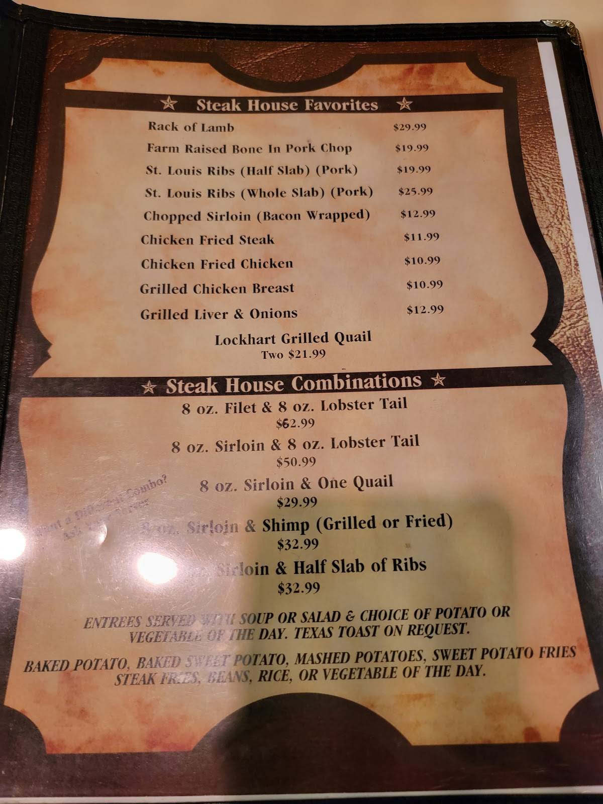 Menu at Cowboy Steak House pub & bar, Kerrville