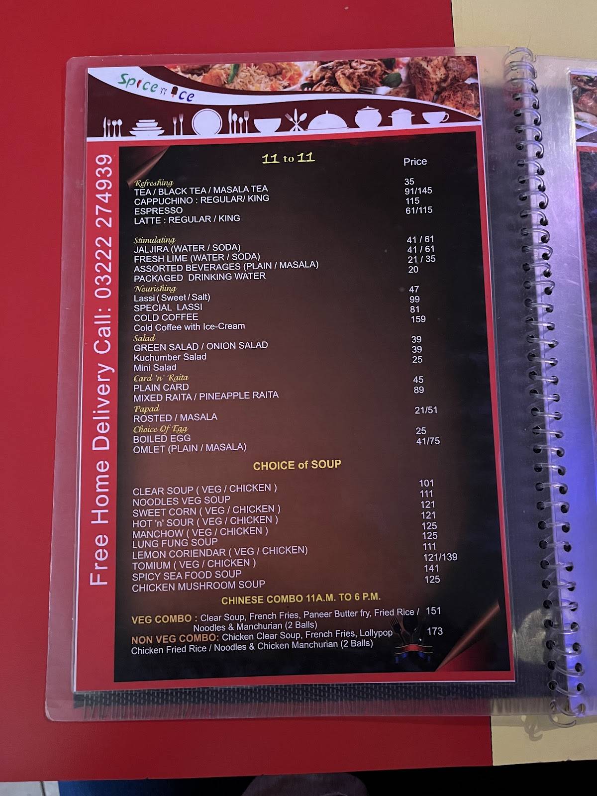Spice 'n' Ice menu