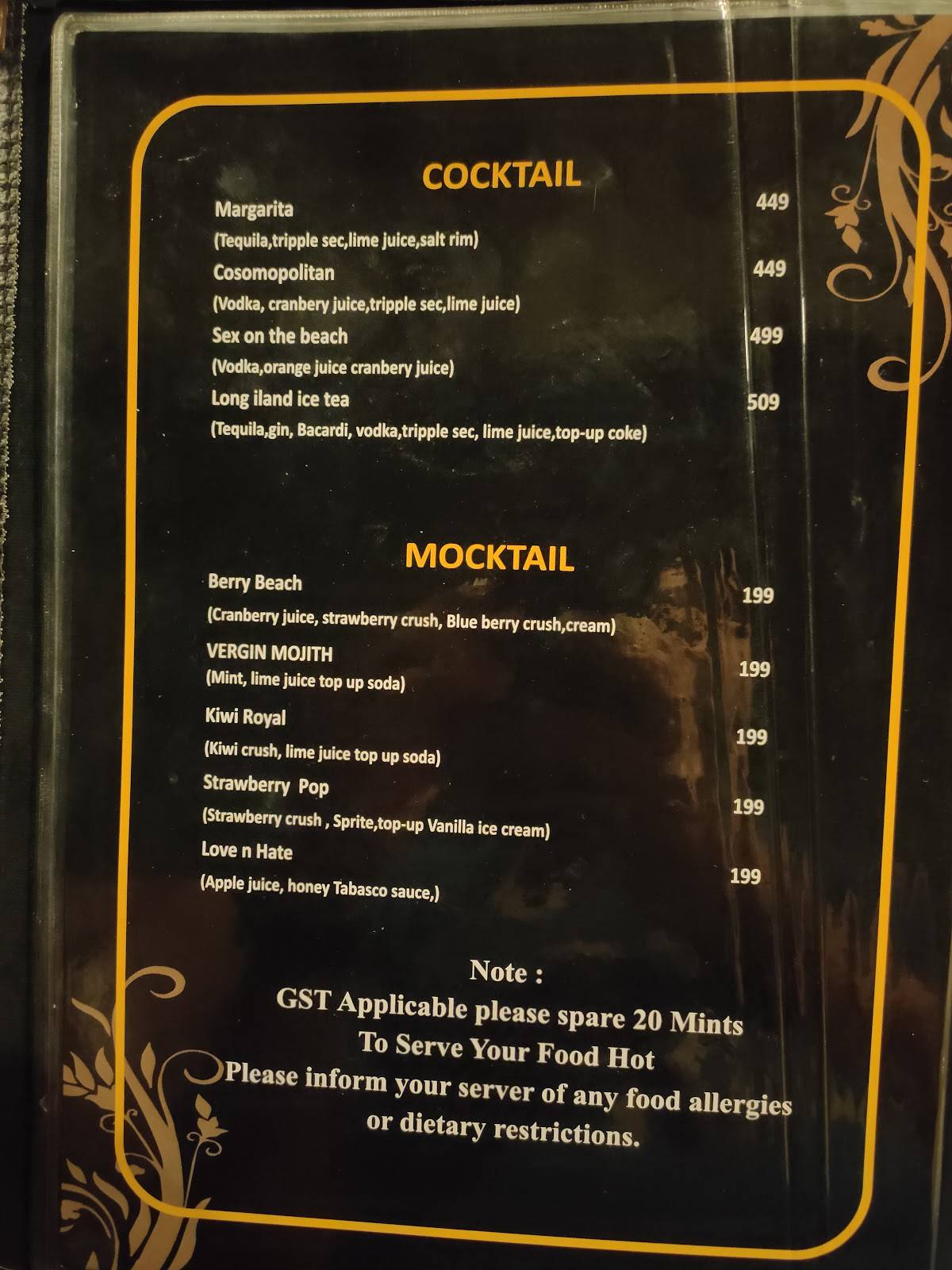 Kick Bunk Restaurant and Bar menu