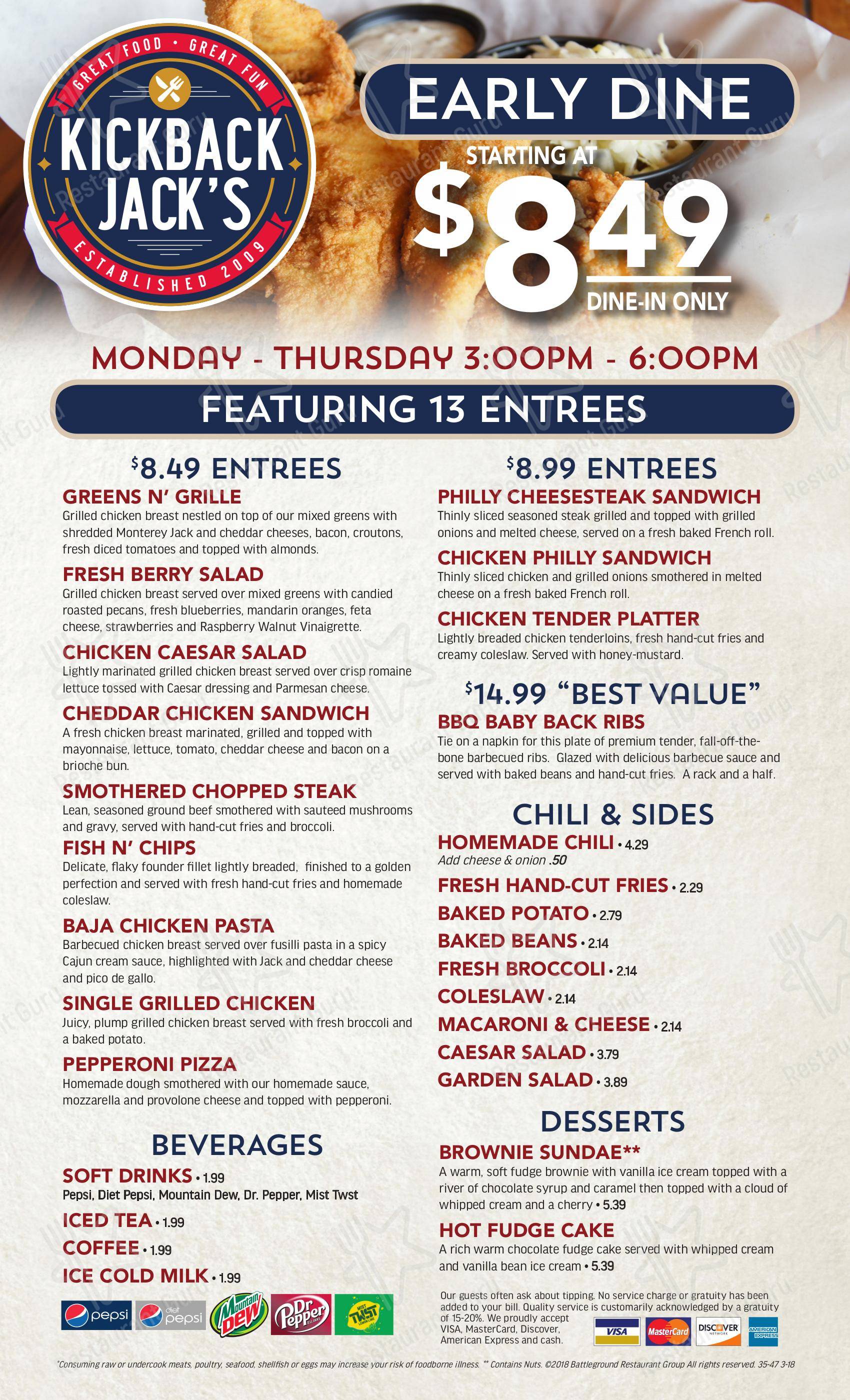 Menu at Kickback Jack’s pub & bar, Richmond, W Broad St