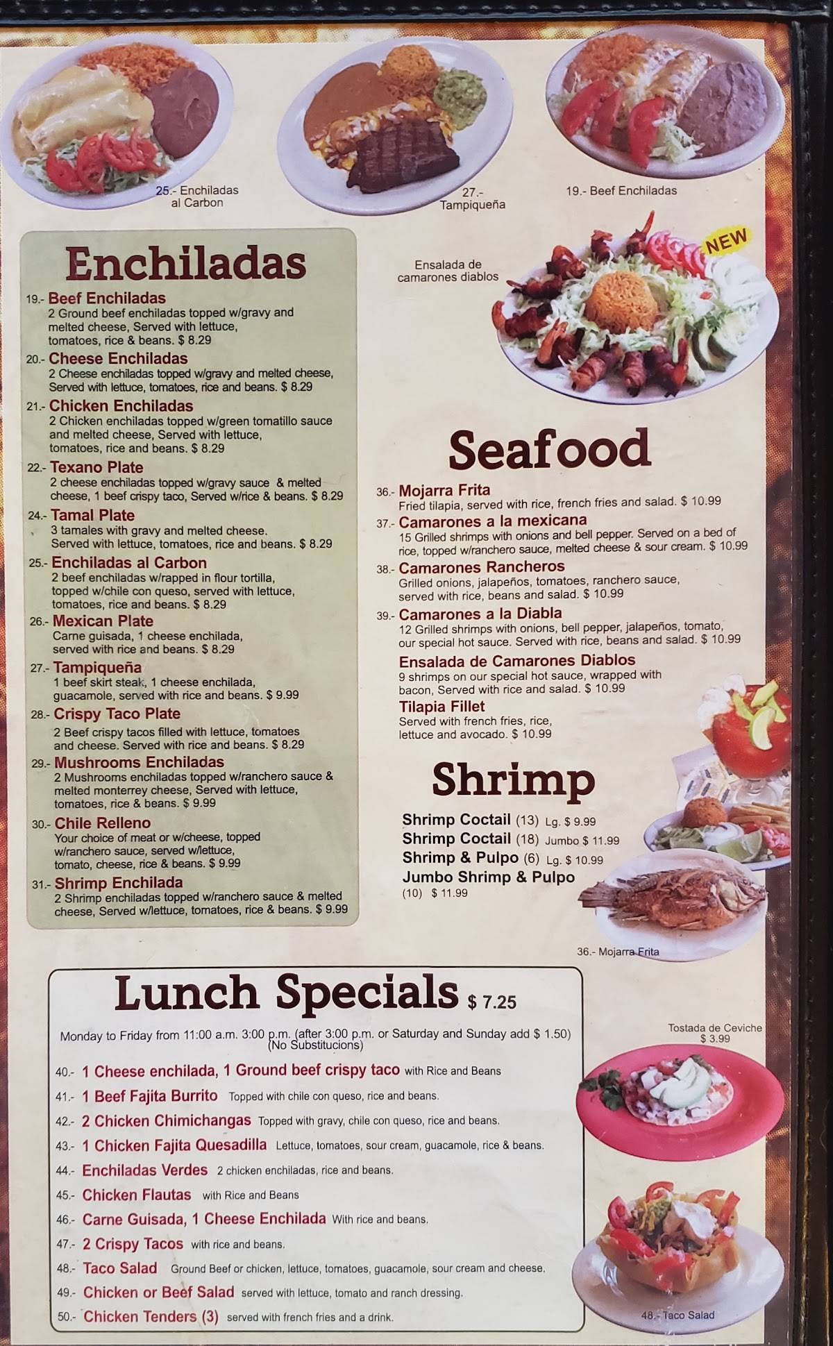 Menu at El Taco Jalisco Mexican Restaurant, Killeen
