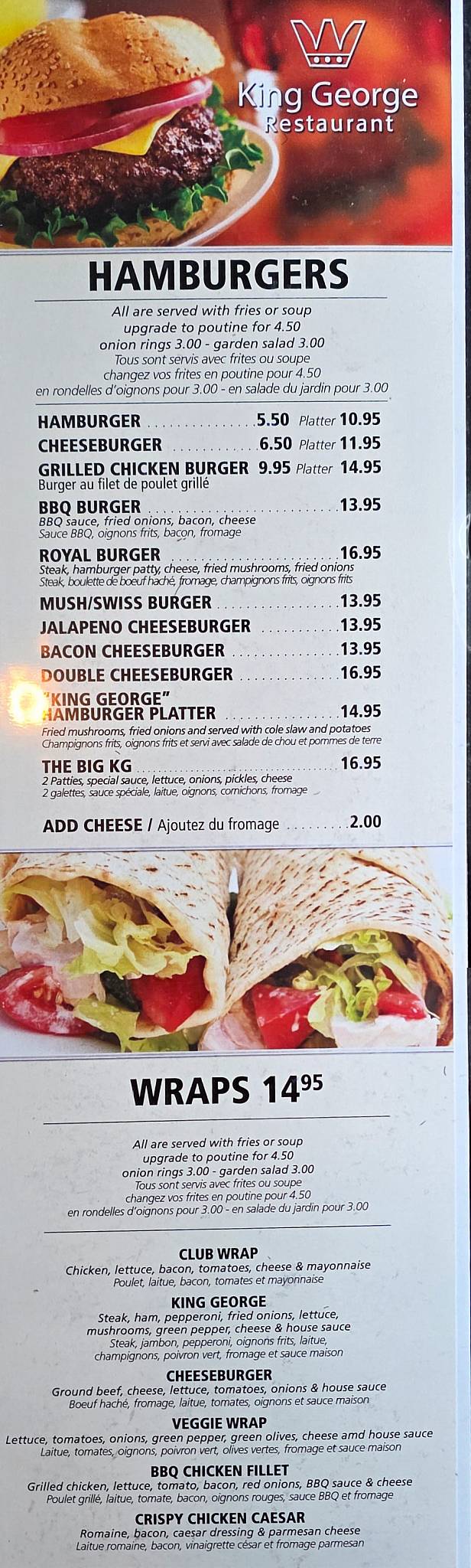 Menu de King George Restaurant