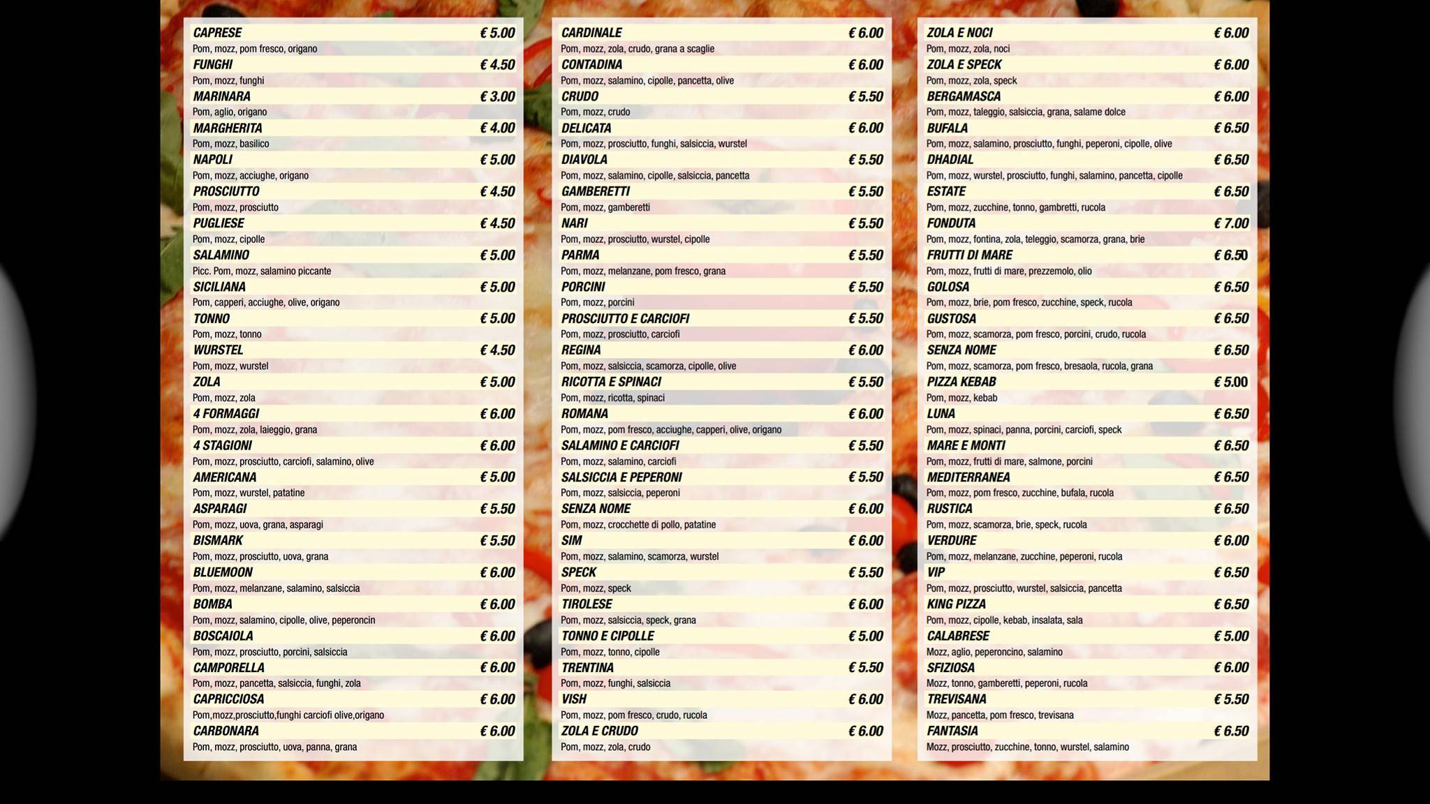 Menu di King Pizzeria 