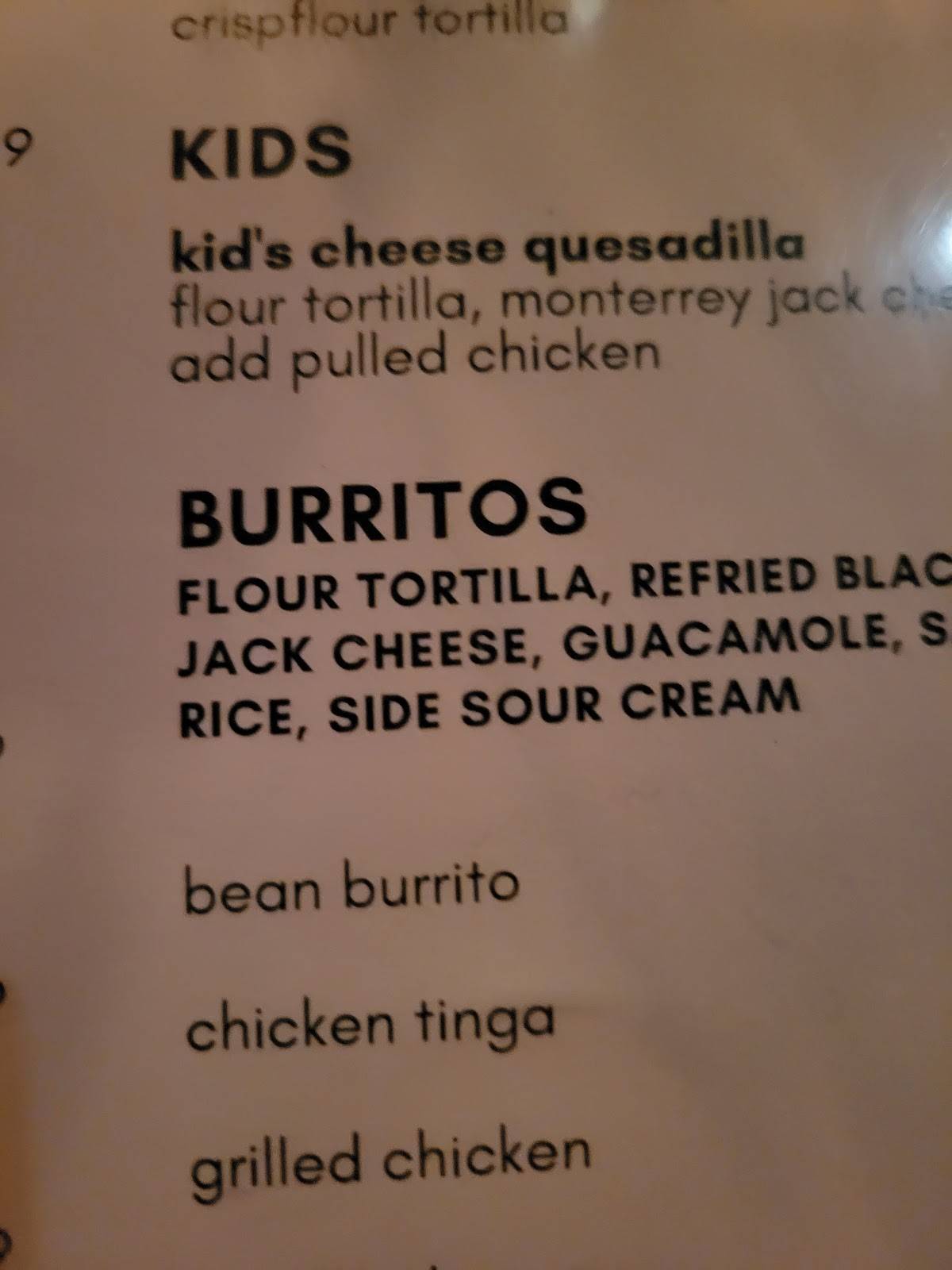 Menu at Armadillo restaurant, Kingston