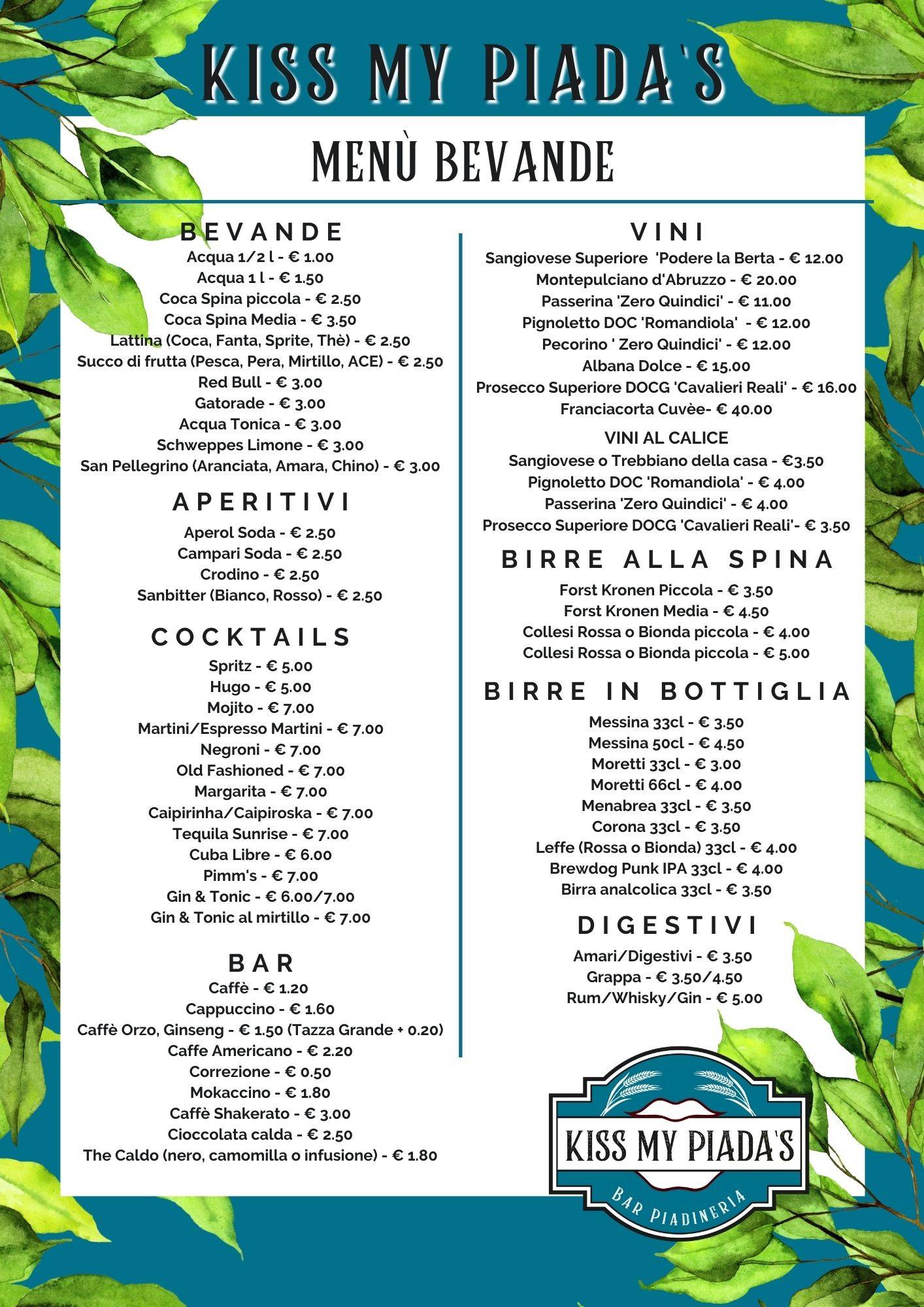 Menu di Kiss my piadas 