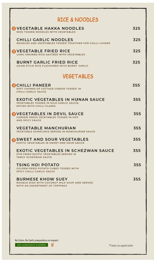 Casa Kitchen menu