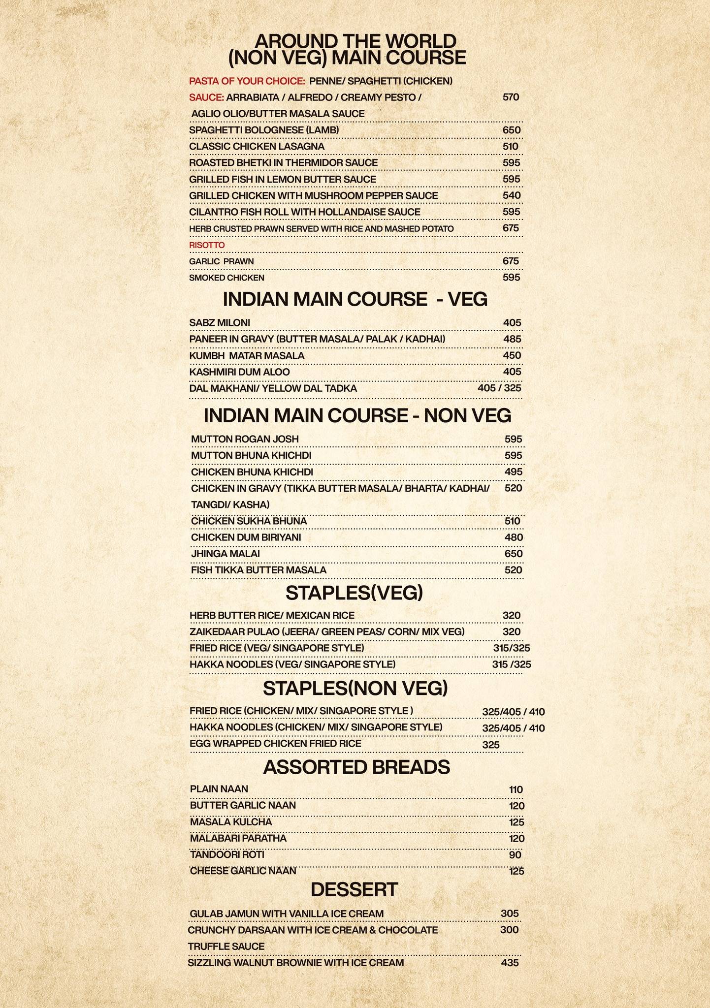 Club Barocks menu