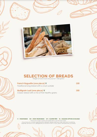 JW Marriott Hotel Kolkata menu