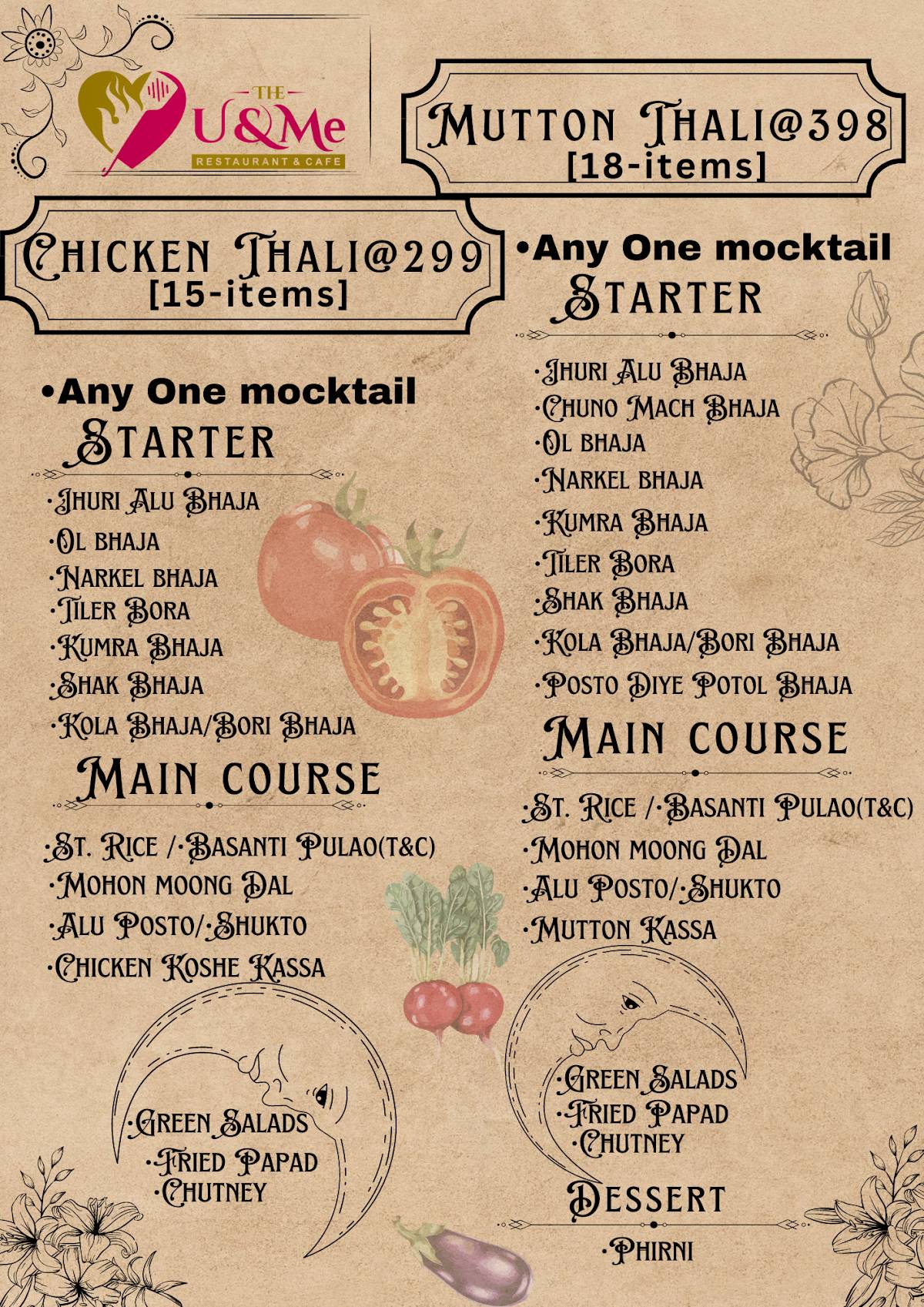 The U & Me (Restaurant & Cafe) menu