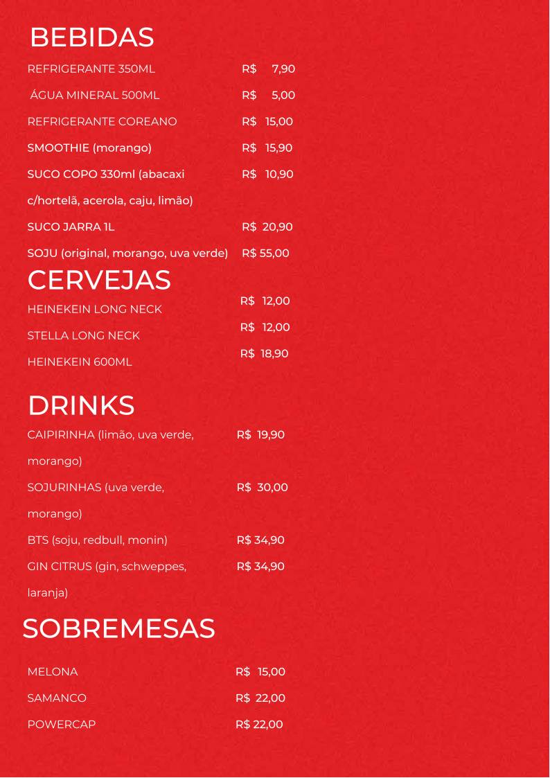 Korea Chicken BH - savassi cardápio