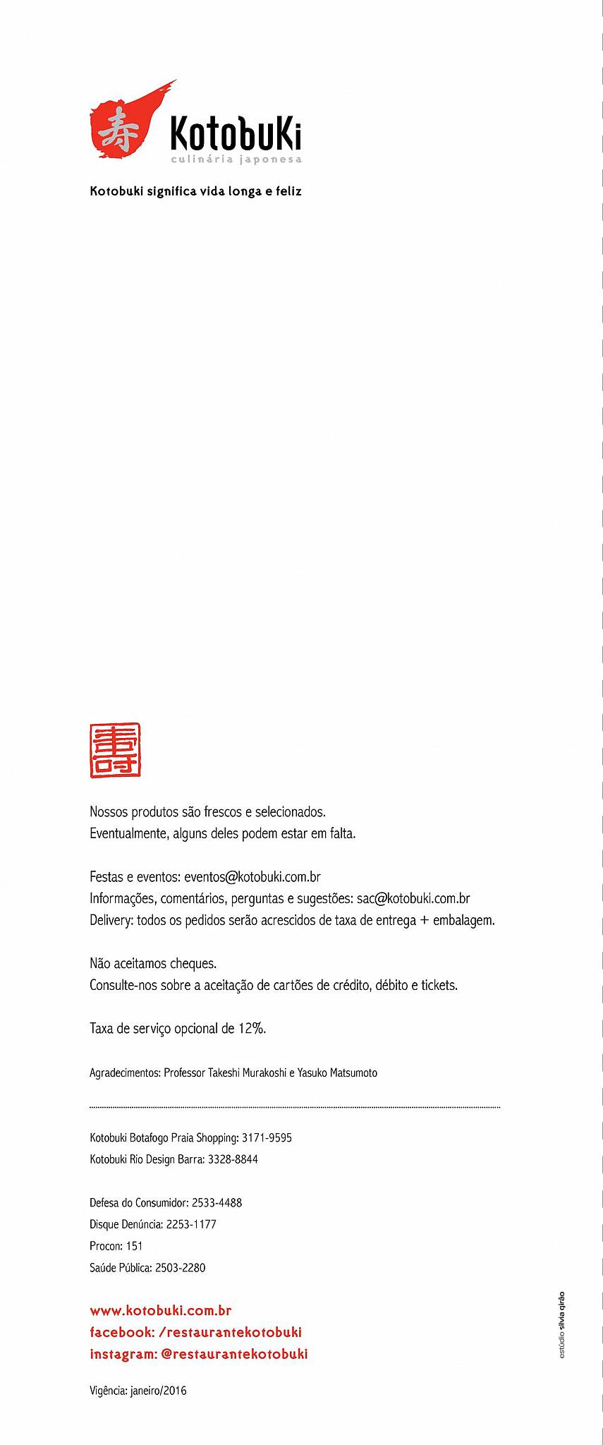 Kotobuki Botafogo cardápio