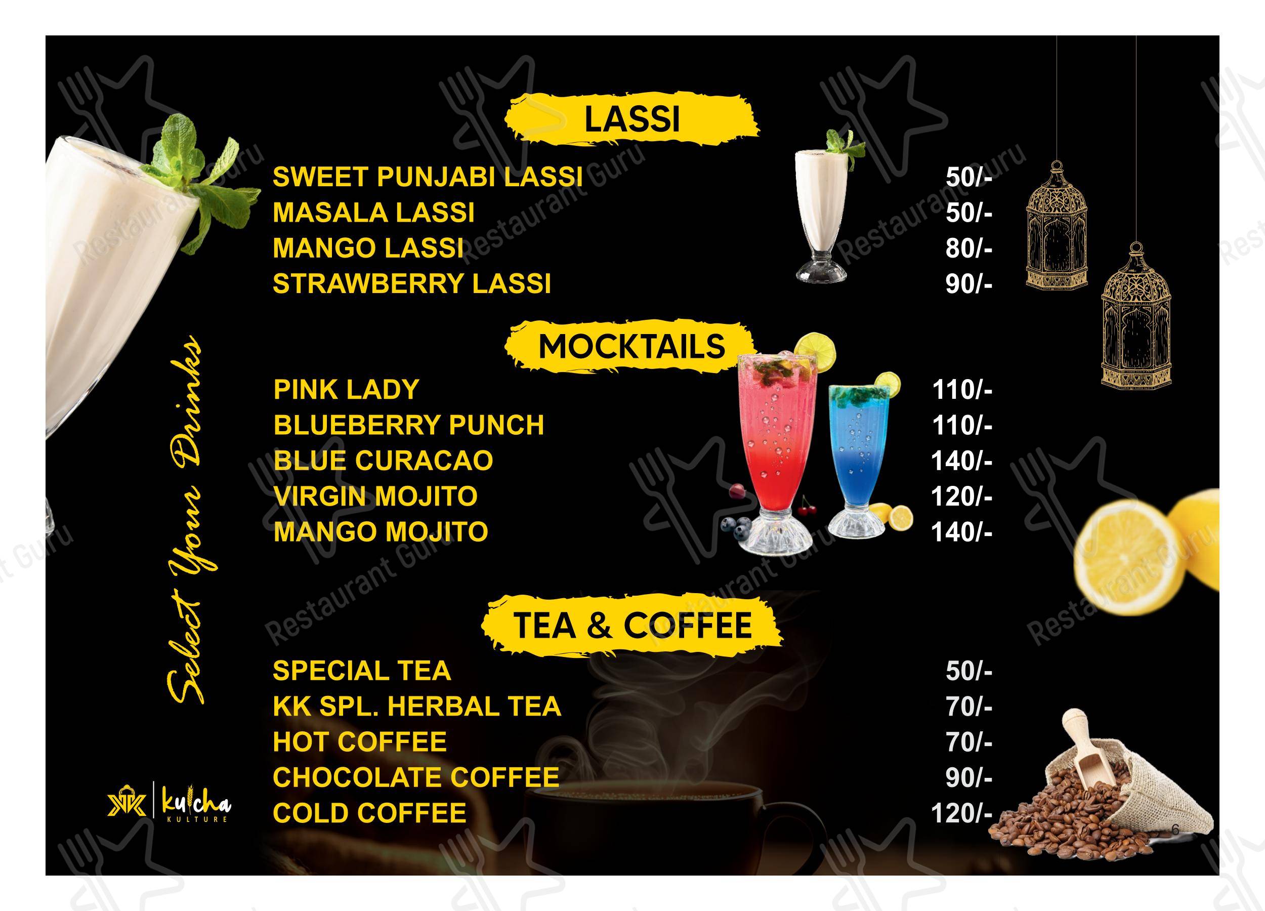 菜单 for the Kulcha Kulture restaurant