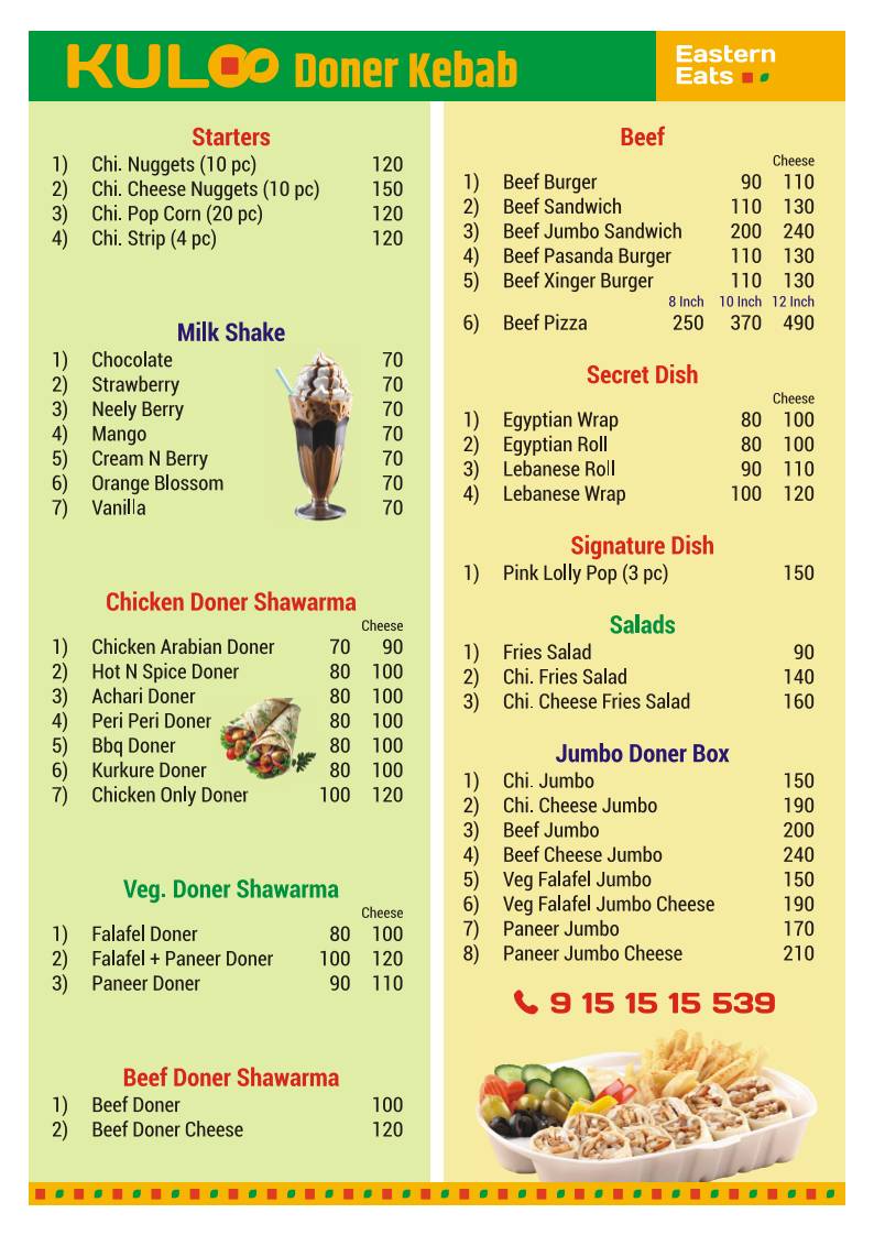 Kuloo Doner Kebab menu