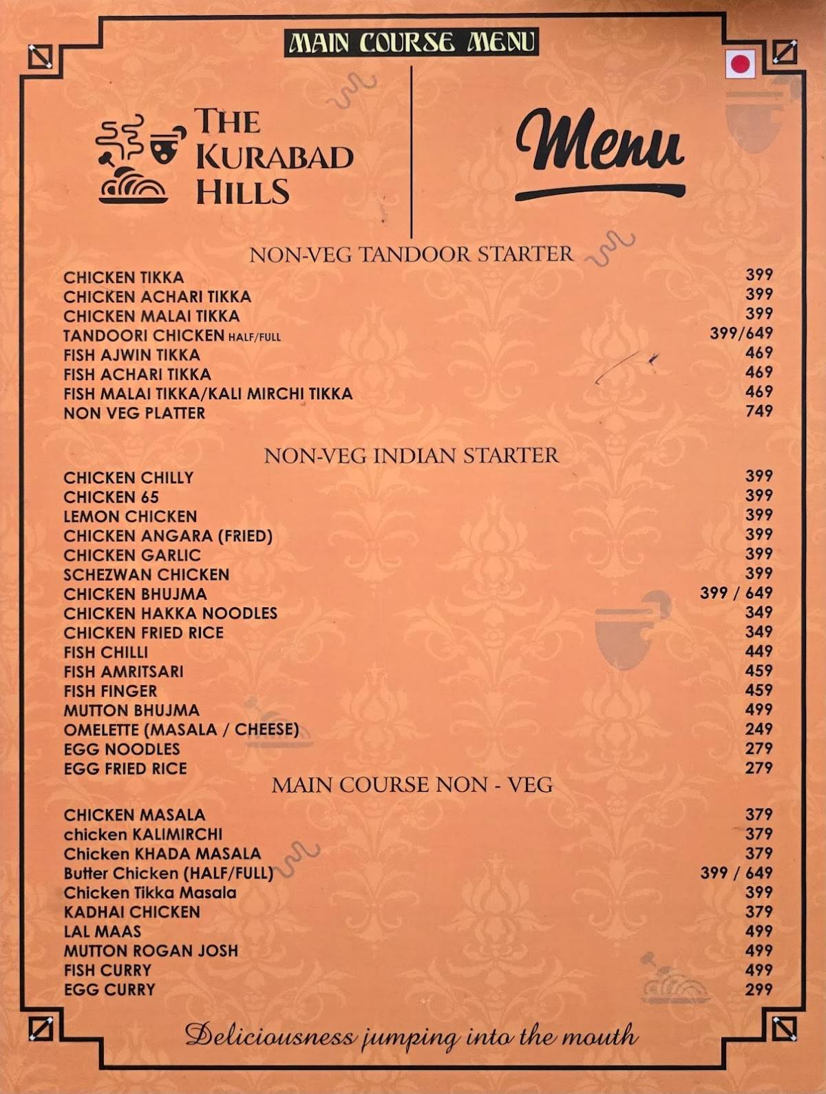 Kurabad Hills menu