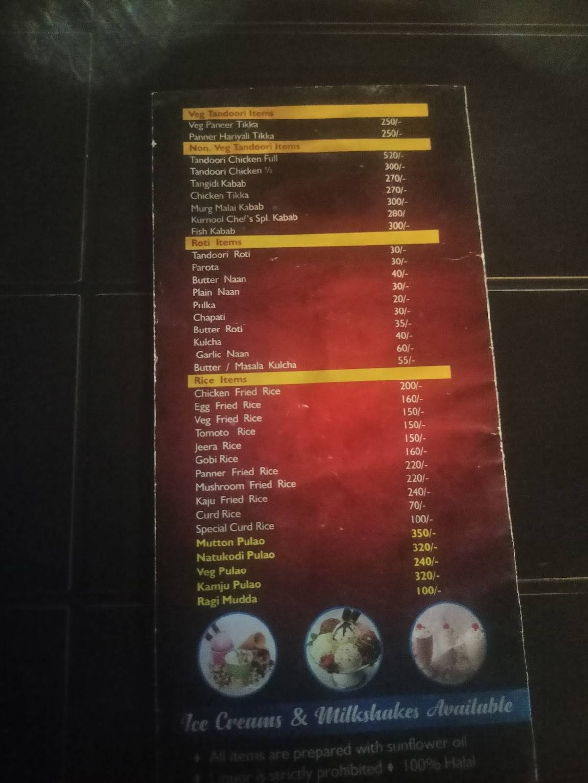 Kurnool Chefs menu