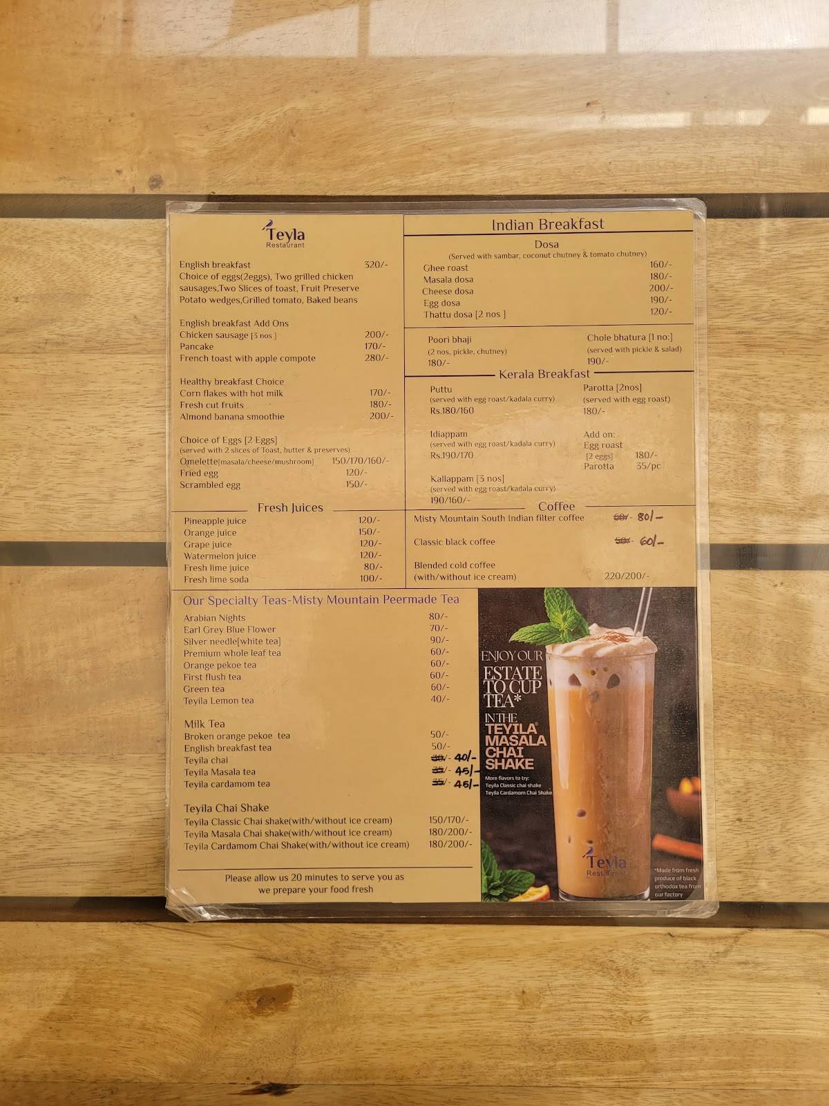 Teyla Restaurant menu