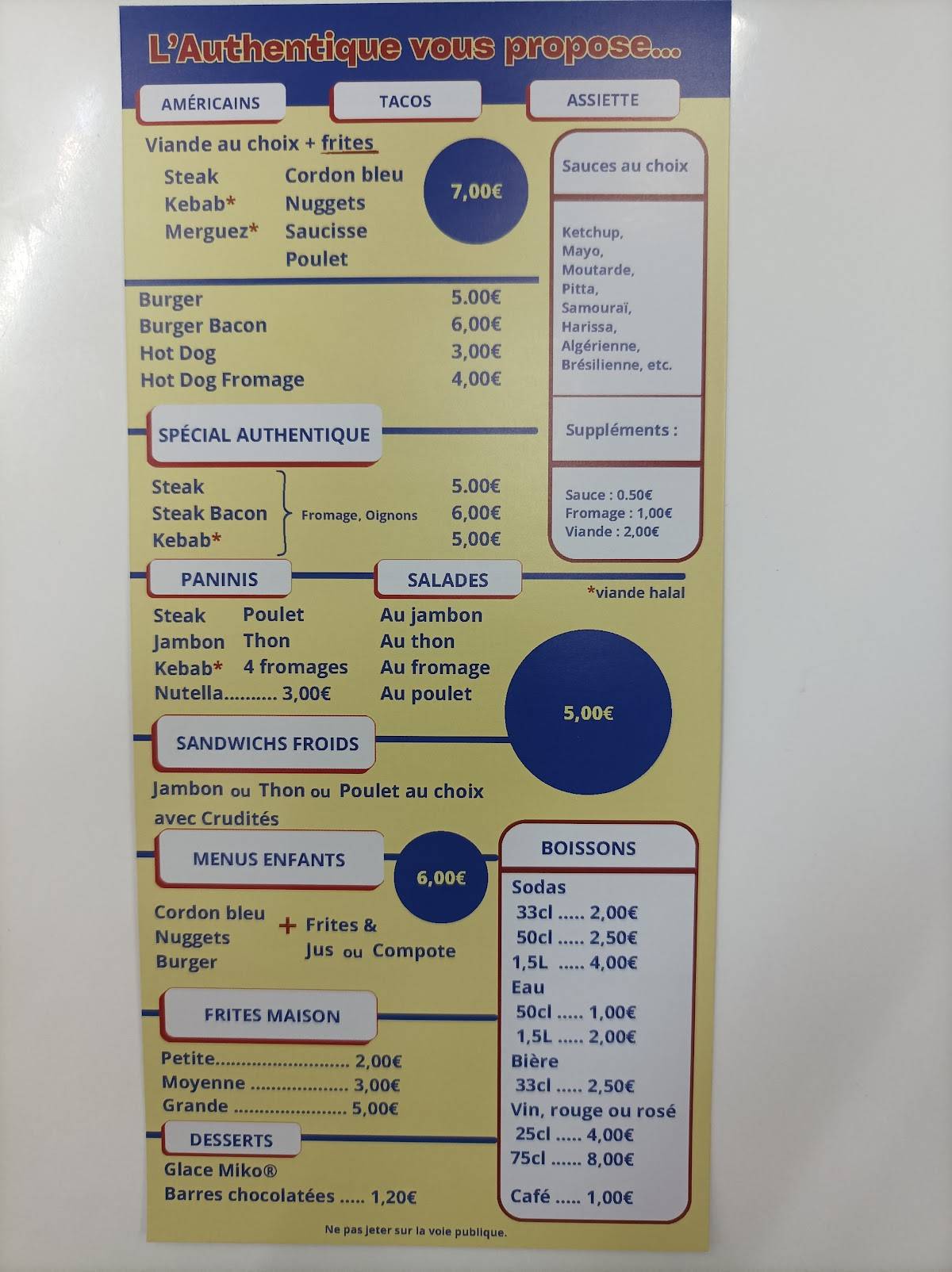 Menu de L Authentique